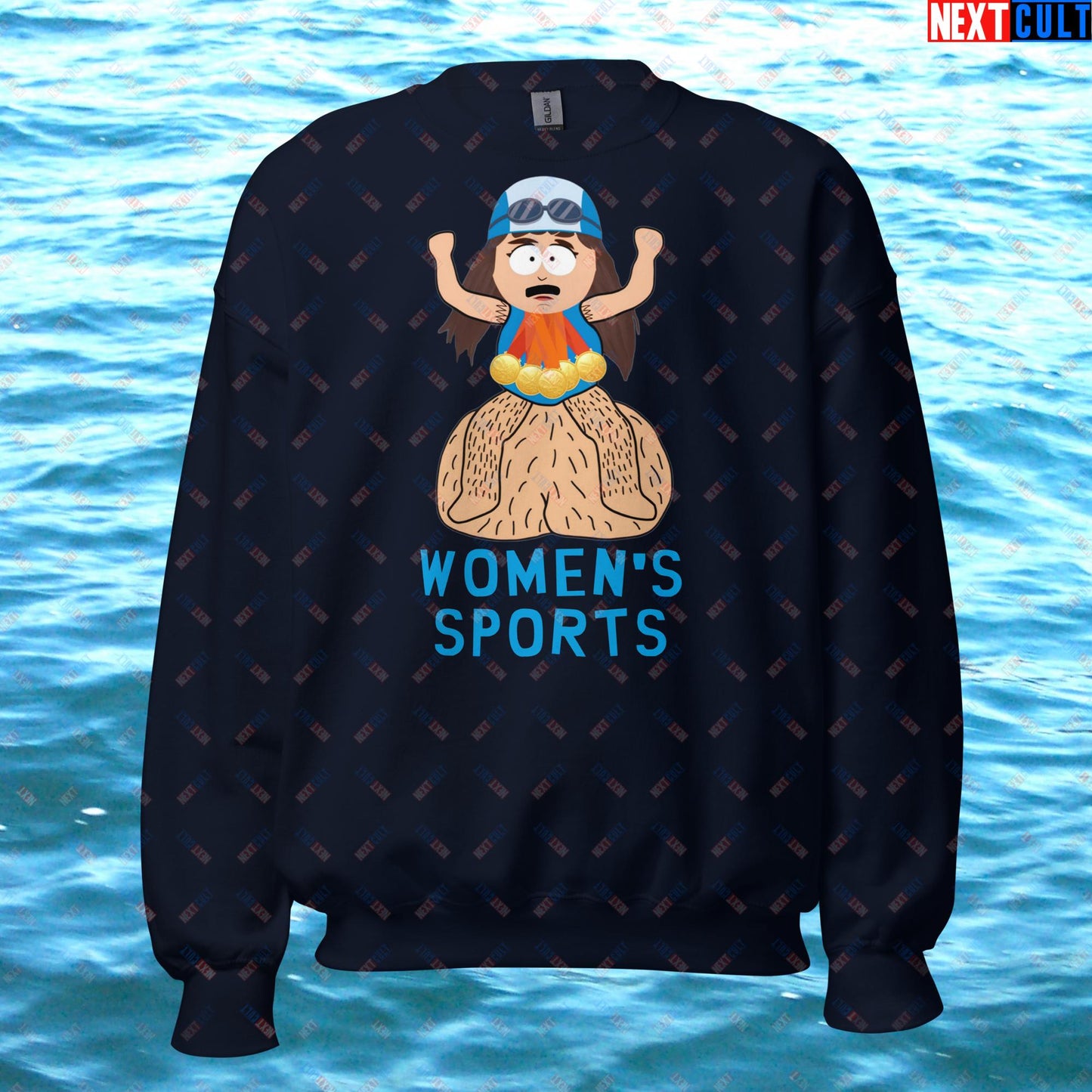 Women's Sports Funny Lia Thomas Swimming Female Sports Trans Athlete Unisex Sweatshirt Navy Sweatshirts LGBTQ+ South Park TV Shows Next Cult Brand
