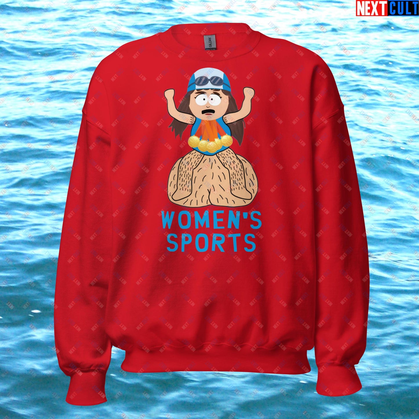 Women's Sports Funny Lia Thomas Swimming Female Sports Trans Athlete Unisex Sweatshirt Red Sweatshirts LGBTQ+ South Park TV Shows Next Cult Brand