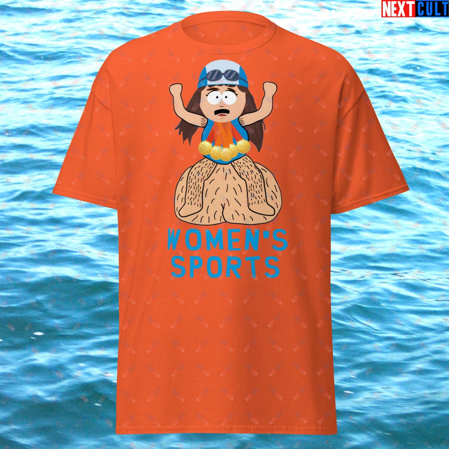 Women's Sports Funny Lia Thomas Swimming Female Sports Trans Athlete Unisex tee Orange T-shirts LGBTQ+ South Park TV Shows Next Cult Brand