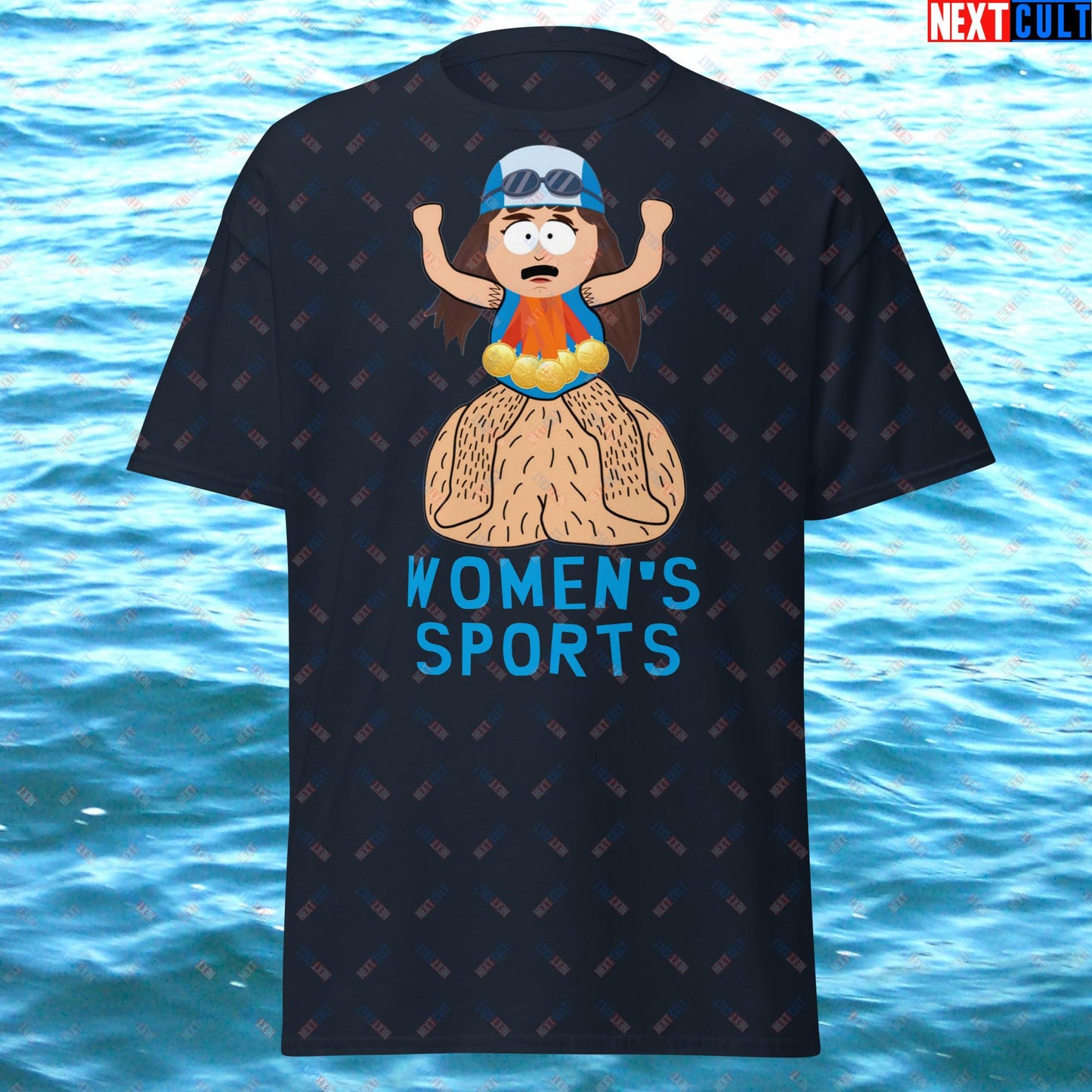 Women's Sports Funny Lia Thomas Swimming Female Sports Trans Athlete Unisex tee Navy T-shirts LGBTQ+ South Park TV Shows Next Cult Brand
