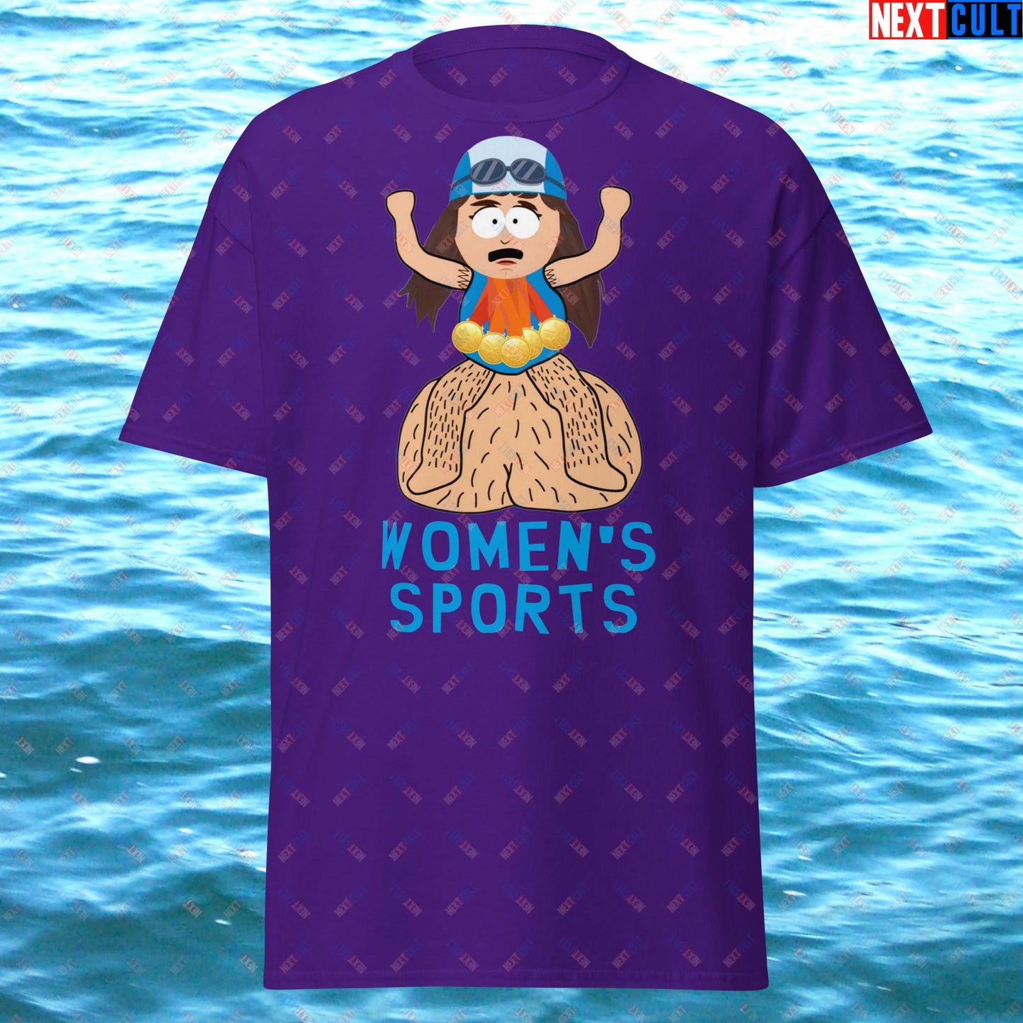 Women's Sports Funny Lia Thomas Swimming Female Sports Trans Athlete Unisex tee Purple T-shirts LGBTQ+ South Park TV Shows Next Cult Brand