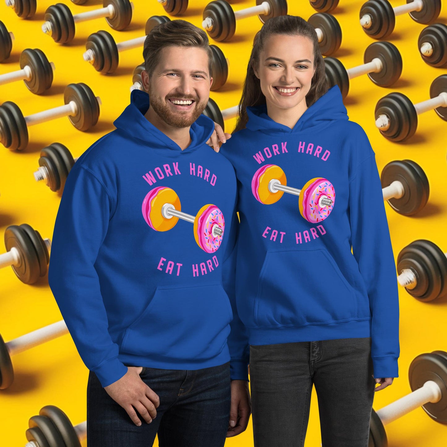 Work Hard Eat Hard Donut Dumbbell Donuts Barbell Funny Bulk Diet Gym Workout Fitness Bodybuilding Unisex Hoodie Royal Hoodies Bodybuilding Bulking Donuts Fast Food Fitness Gym Workout Next Cult Brand