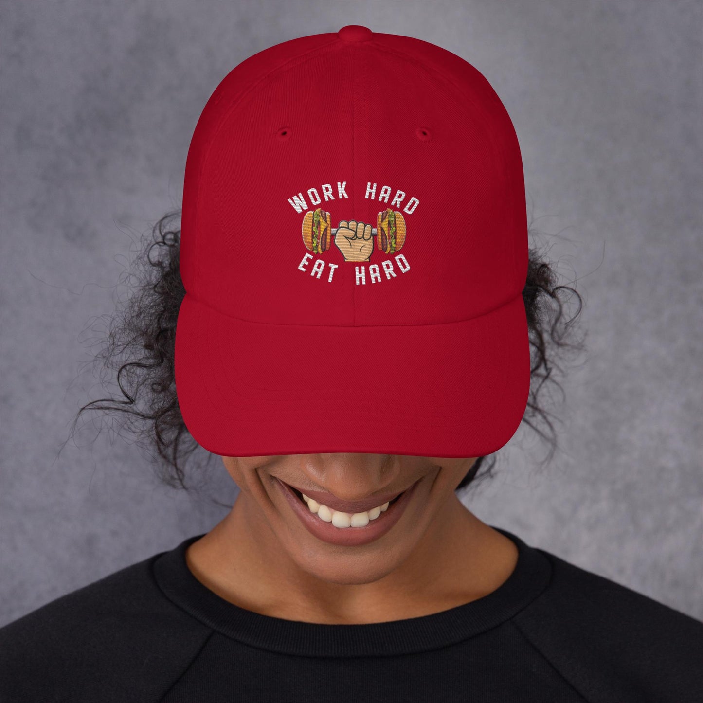 Work Hard Eat Hard Funny Bulk Diet Gym Workout Fitness Bodybuilding Dad hat Cranberry Hats Bodybuilding Bulking Burgers Fast Food Fitness Gym Workout Next Cult Brand