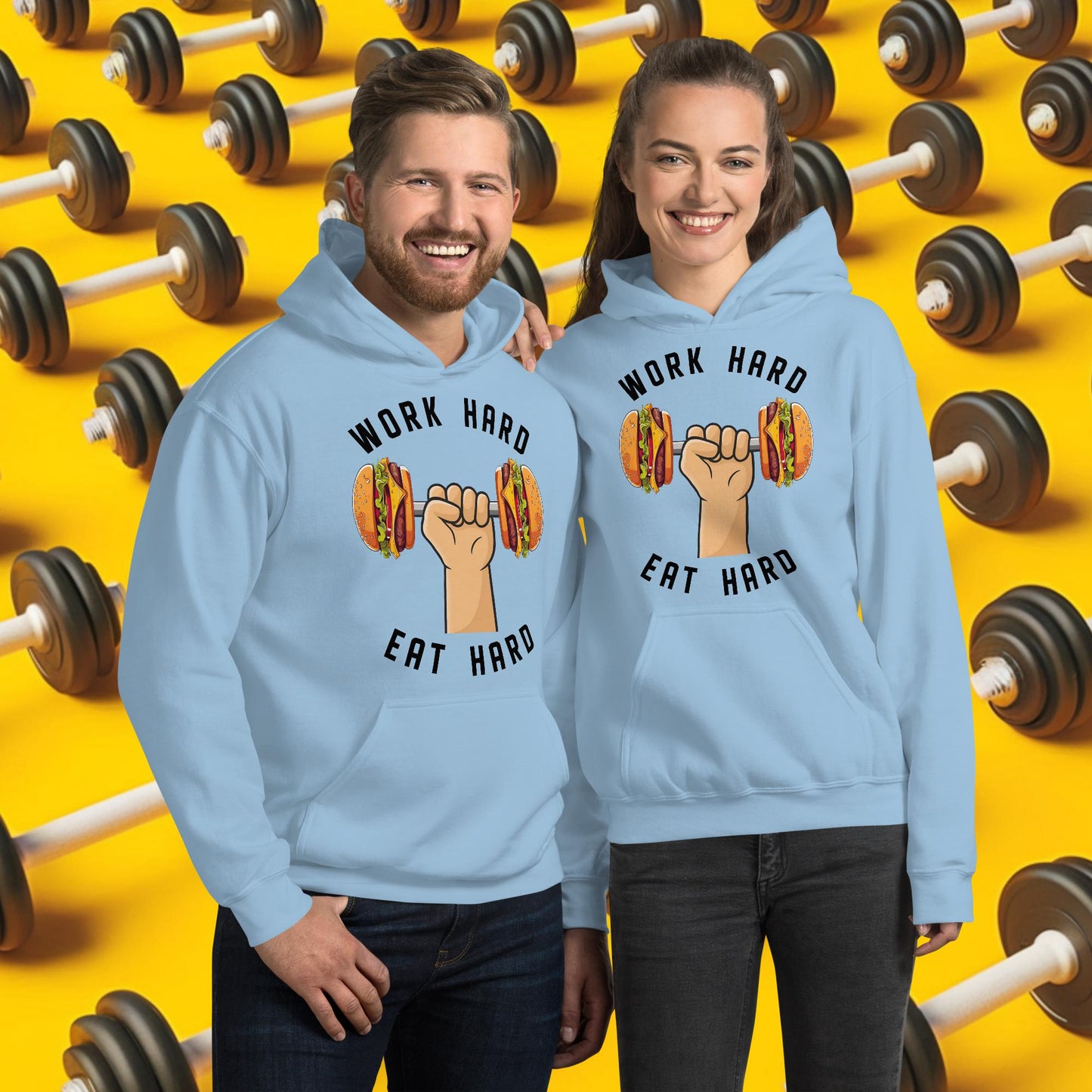Work Hard Eat Hard Funny Bulk Diet Gym Workout Fitness Bodybuilding Unisex Hoodie Light Blue Hoodies Bodybuilding Bulking Burgers Fast Food Fitness Gym Workout Next Cult Brand