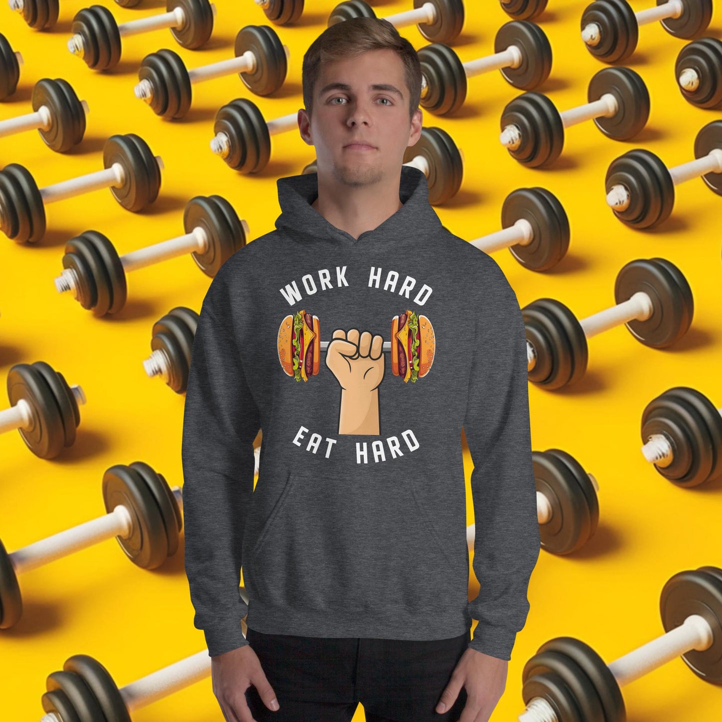 Work Hard Eat Hard Funny Bulk Diet Gym Workout Fitness Bodybuilding Unisex Hoodie Dark Heather Hoodies Bodybuilding Bulking Burgers Fast Food Fitness Gym Workout Next Cult Brand