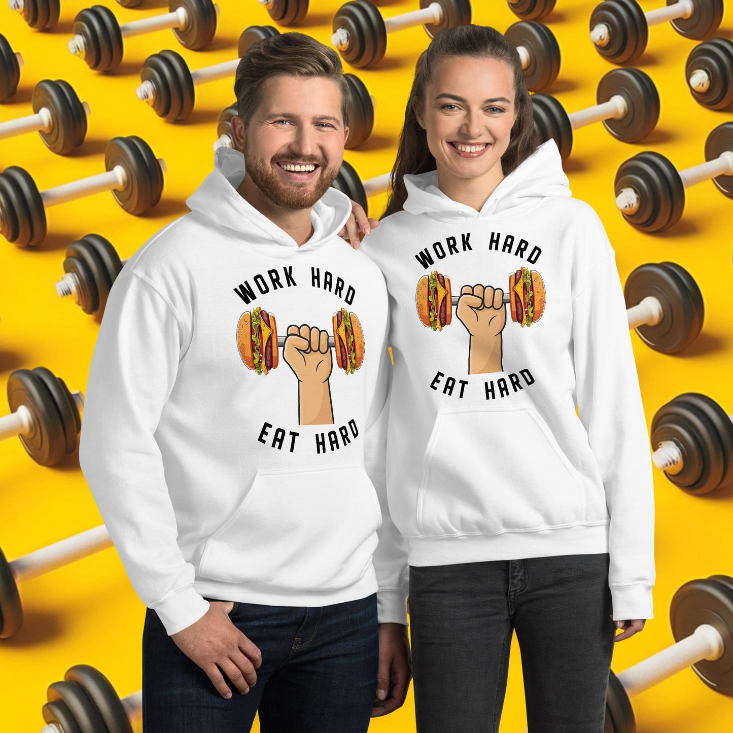 Work Hard Eat Hard Funny Bulk Diet Gym Workout Fitness Bodybuilding Unisex Hoodie White Hoodies Bodybuilding Bulking Burgers Fast Food Fitness Gym Workout Next Cult Brand
