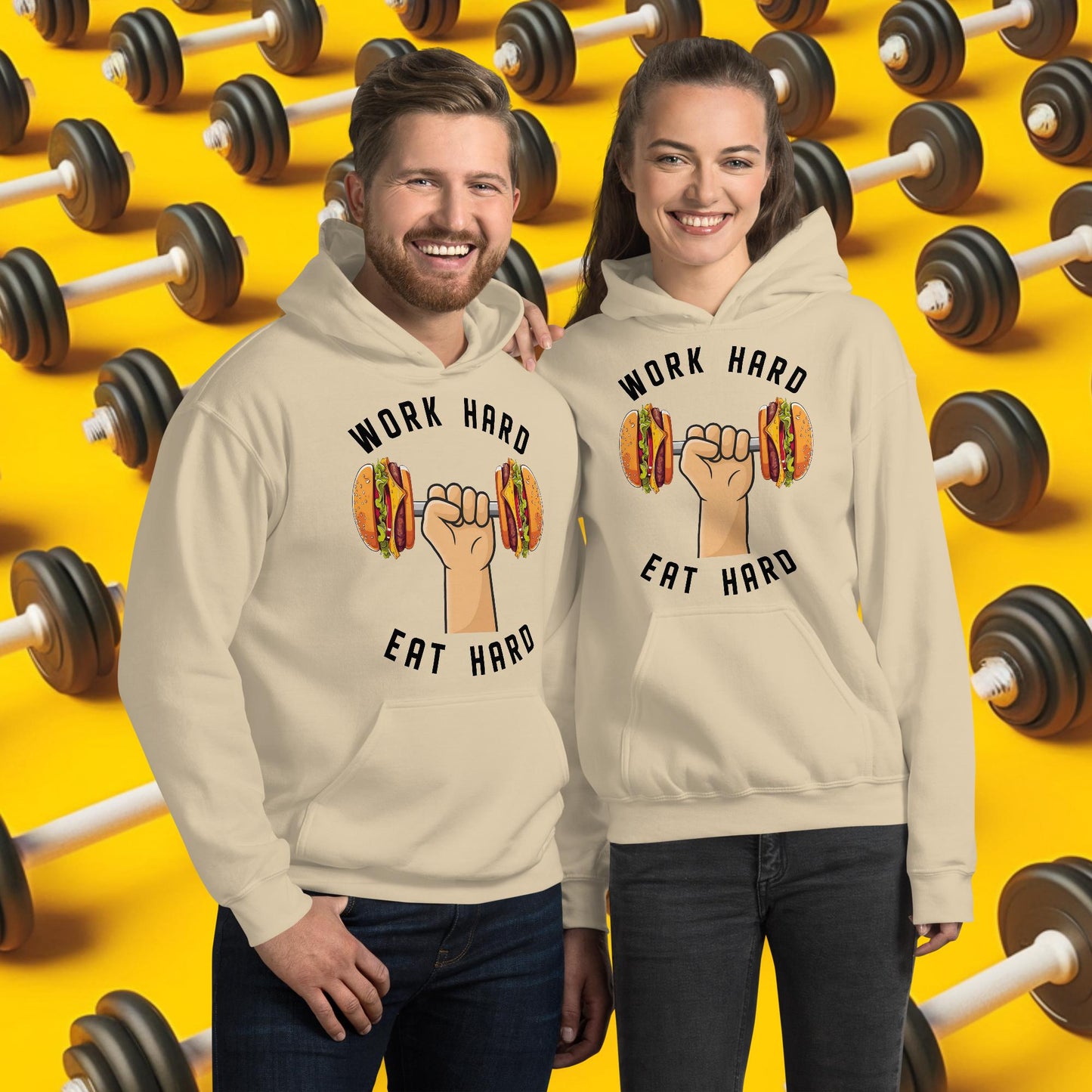 Work Hard Eat Hard Funny Bulk Diet Gym Workout Fitness Bodybuilding Unisex Hoodie Sand Hoodies Bodybuilding Bulking Burgers Fast Food Fitness Gym Workout Next Cult Brand