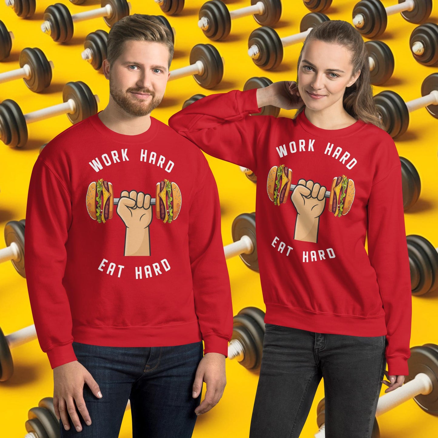 Work Hard Eat Hard Funny Bulk Diet Gym Workout Fitness Bodybuilding Unisex Sweatshirt Red Sweatshirts Bodybuilding Bulking Burgers Fast Food Fitness Gym Workout Next Cult Brand