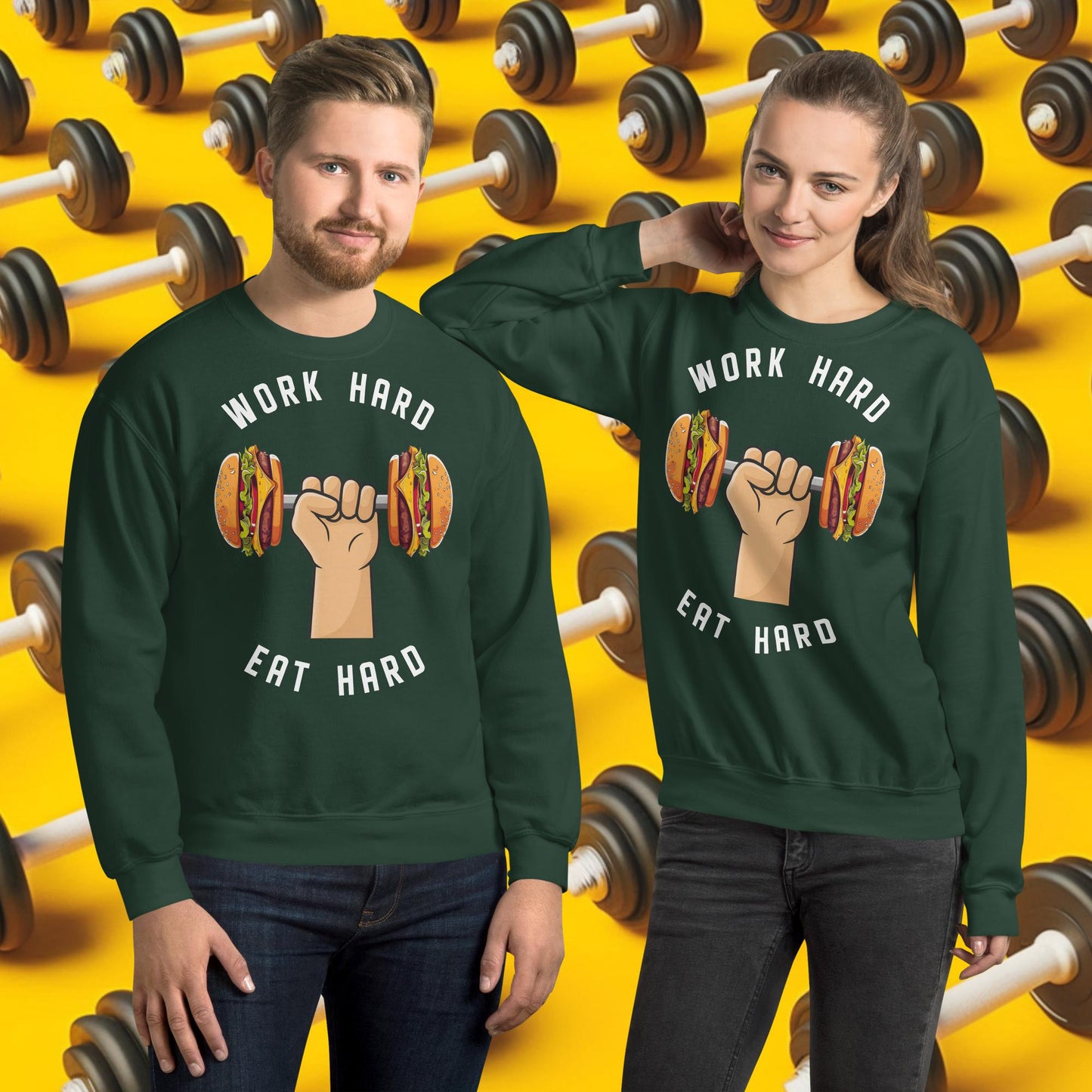 Work Hard Eat Hard Funny Bulk Diet Gym Workout Fitness Bodybuilding Unisex Sweatshirt Forest Green Sweatshirts Bodybuilding Bulking Burgers Fast Food Fitness Gym Workout Next Cult Brand