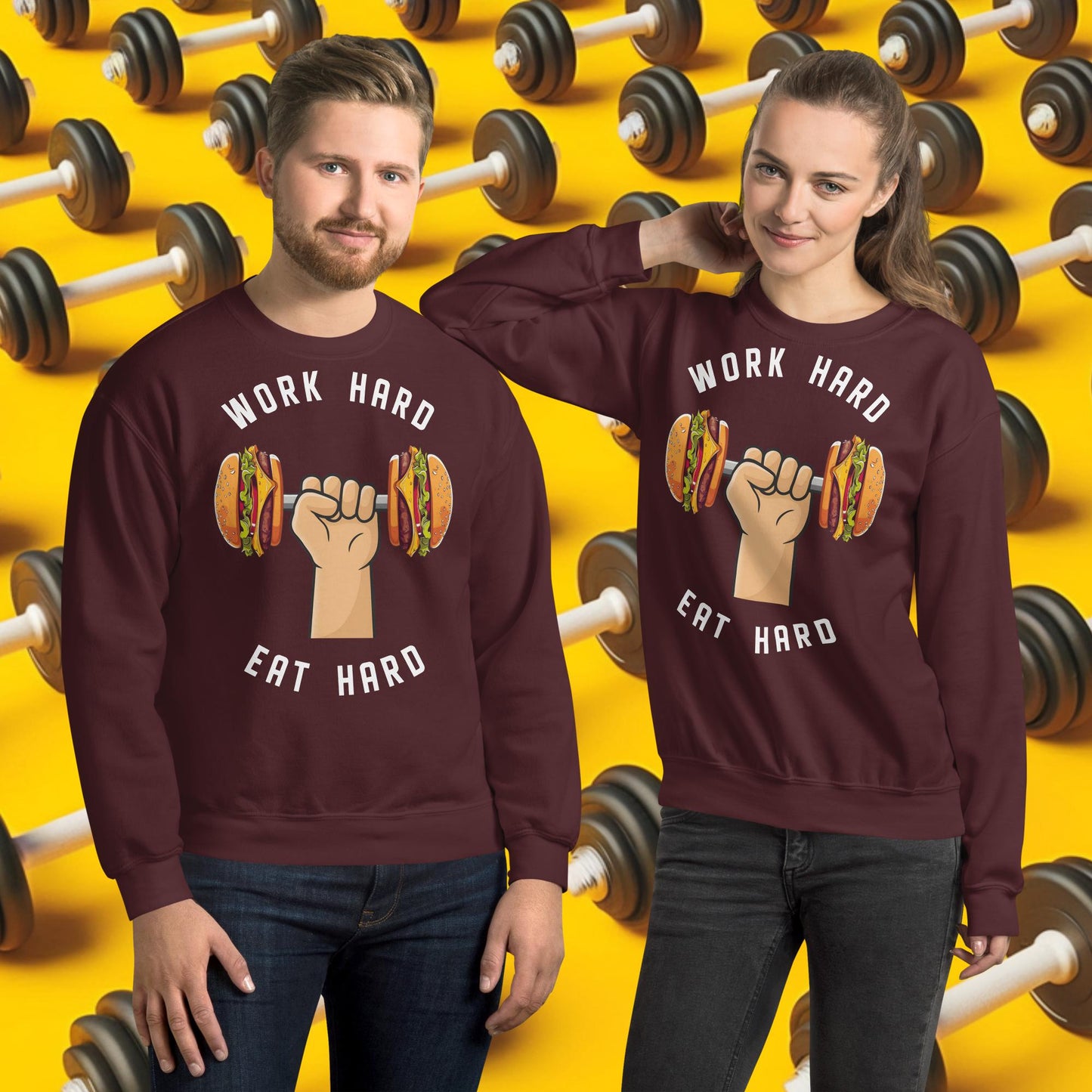Work Hard Eat Hard Funny Bulk Diet Gym Workout Fitness Bodybuilding Unisex Sweatshirt Maroon Sweatshirts Bodybuilding Bulking Burgers Fast Food Fitness Gym Workout Next Cult Brand