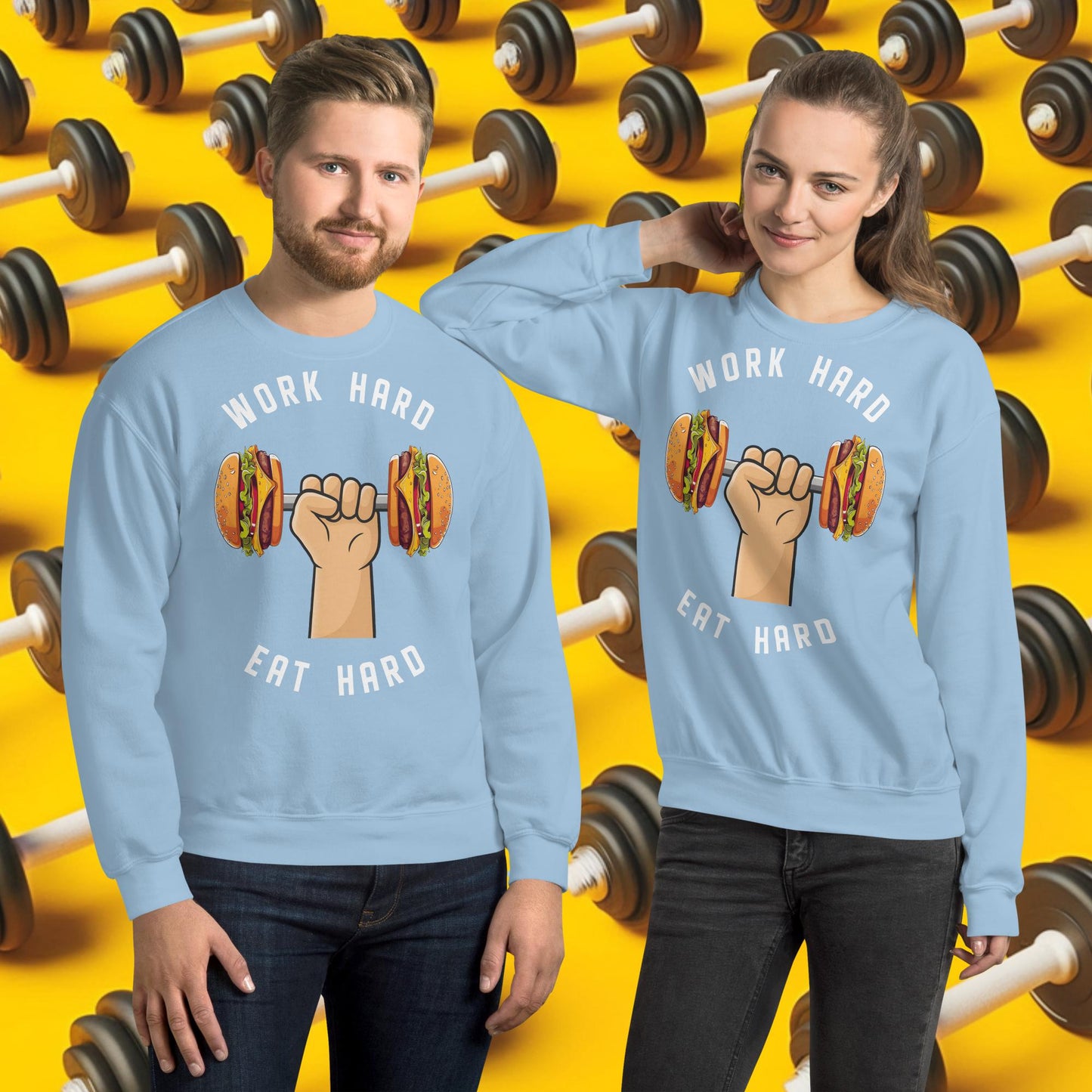 Work Hard Eat Hard Funny Bulk Diet Gym Workout Fitness Bodybuilding Unisex Sweatshirt Light Blue Sweatshirts Bodybuilding Bulking Burgers Fast Food Fitness Gym Workout Next Cult Brand