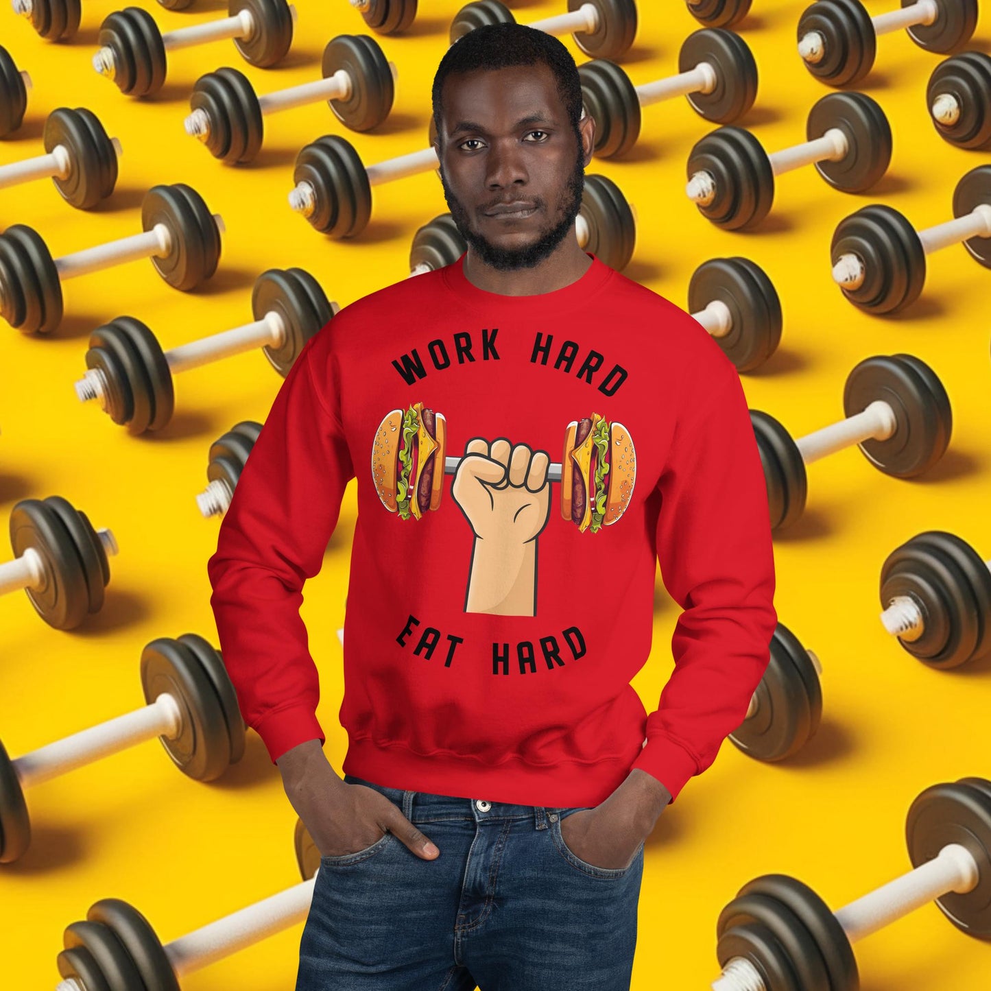 Work Hard Eat Hard Funny Bulk Diet Gym Workout Fitness Bodybuilding Unisex Sweatshirt Red Sweatshirts Bodybuilding Bulking Burgers Fast Food Fitness Gym Workout Next Cult Brand