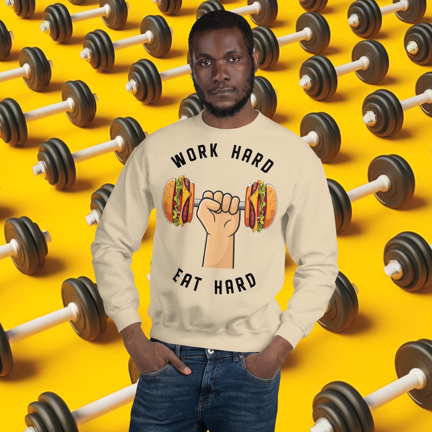 Work Hard Eat Hard Funny Bulk Diet Gym Workout Fitness Bodybuilding Unisex Sweatshirt Sand Sweatshirts Bodybuilding Bulking Burgers Fast Food Fitness Gym Workout Next Cult Brand