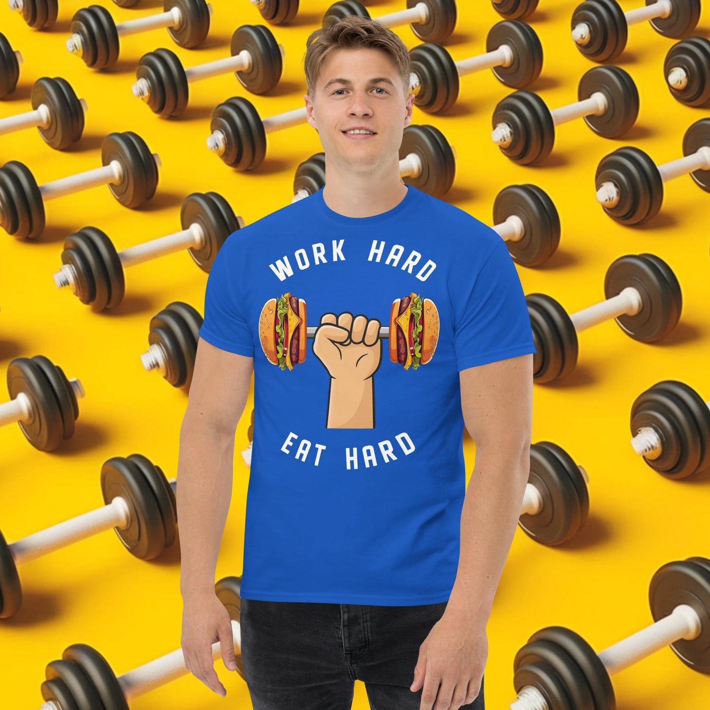 Work Hard Eat Hard Funny Bulk Diet Gym Workout Fitness Bodybuilding tee Royal T-shirts Bodybuilding Bulking Burgers Fast Food Fitness Gym Pump Cover Workout Next Cult Brand