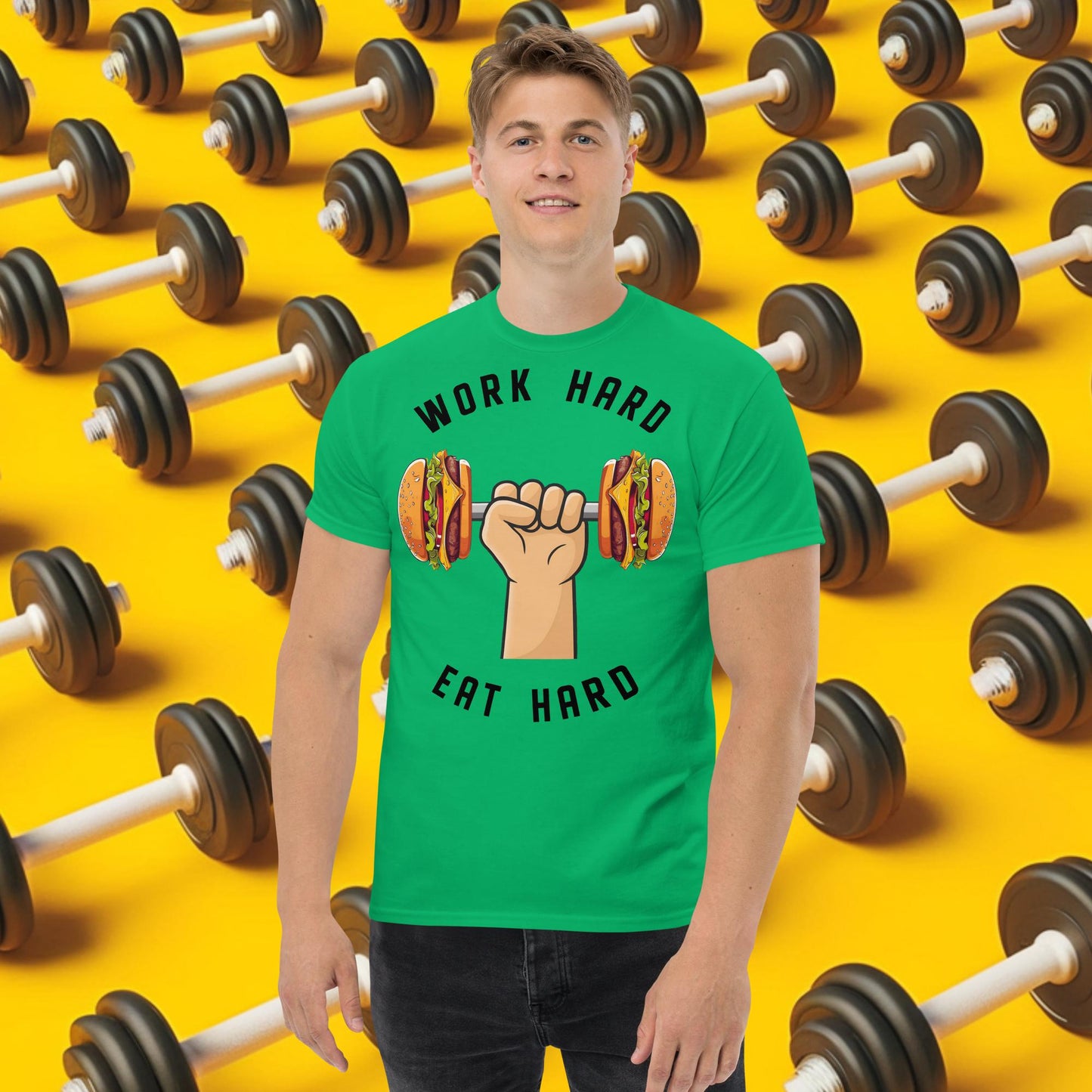 Work Hard Eat Hard Funny Bulk Diet Gym Workout Fitness Bodybuilding tee Irish Green T-shirts Bodybuilding Bulking Burgers Fast Food Fitness Gym Pump Cover Workout Next Cult Brand