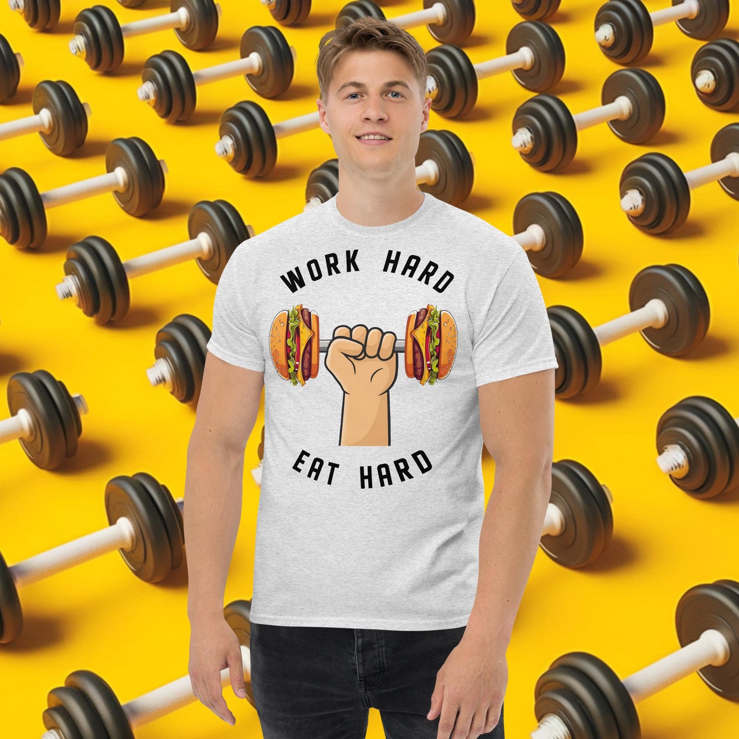 Work Hard Eat Hard Funny Bulk Diet Gym Workout Fitness Bodybuilding tee Ash T-shirts Bodybuilding Bulking Burgers Fast Food Fitness Gym Pump Cover Workout Next Cult Brand