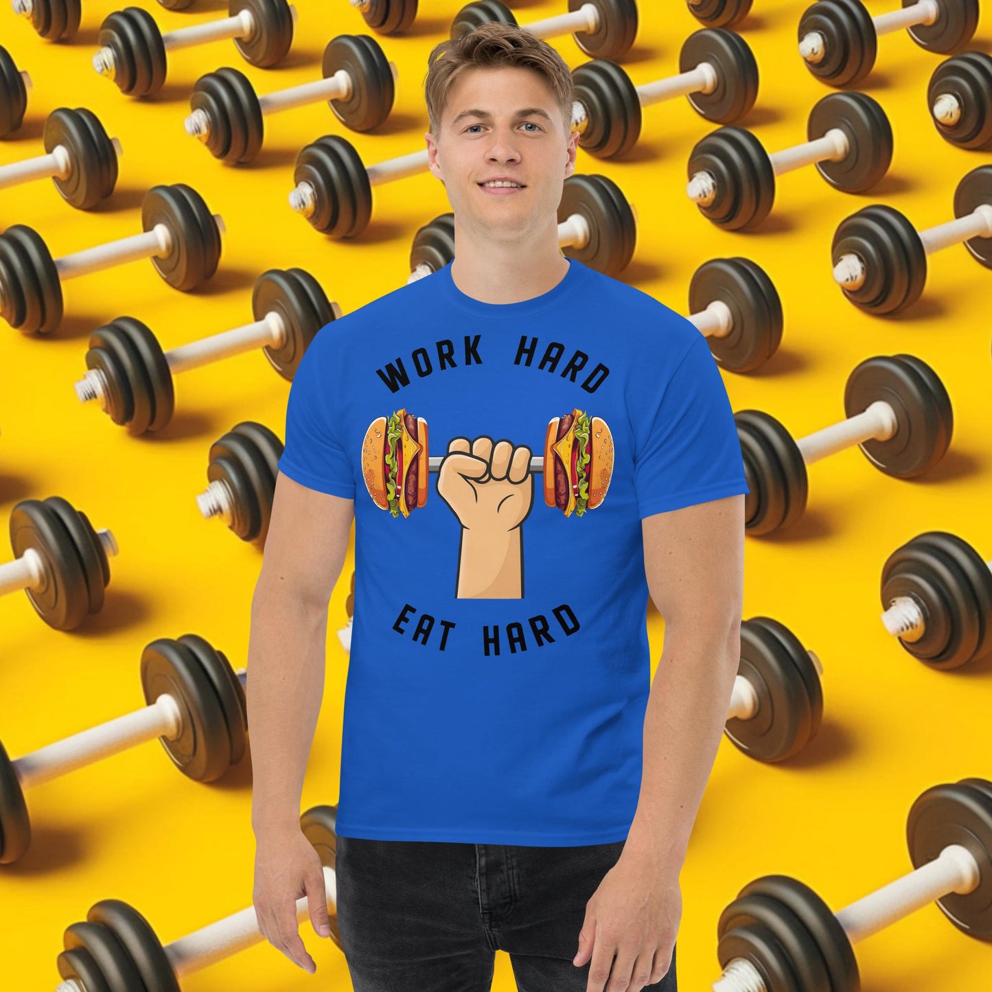 Work Hard Eat Hard Funny Bulk Diet Gym Workout Fitness Bodybuilding tee Royal T-shirts Bodybuilding Bulking Burgers Fast Food Fitness Gym Pump Cover Workout Next Cult Brand