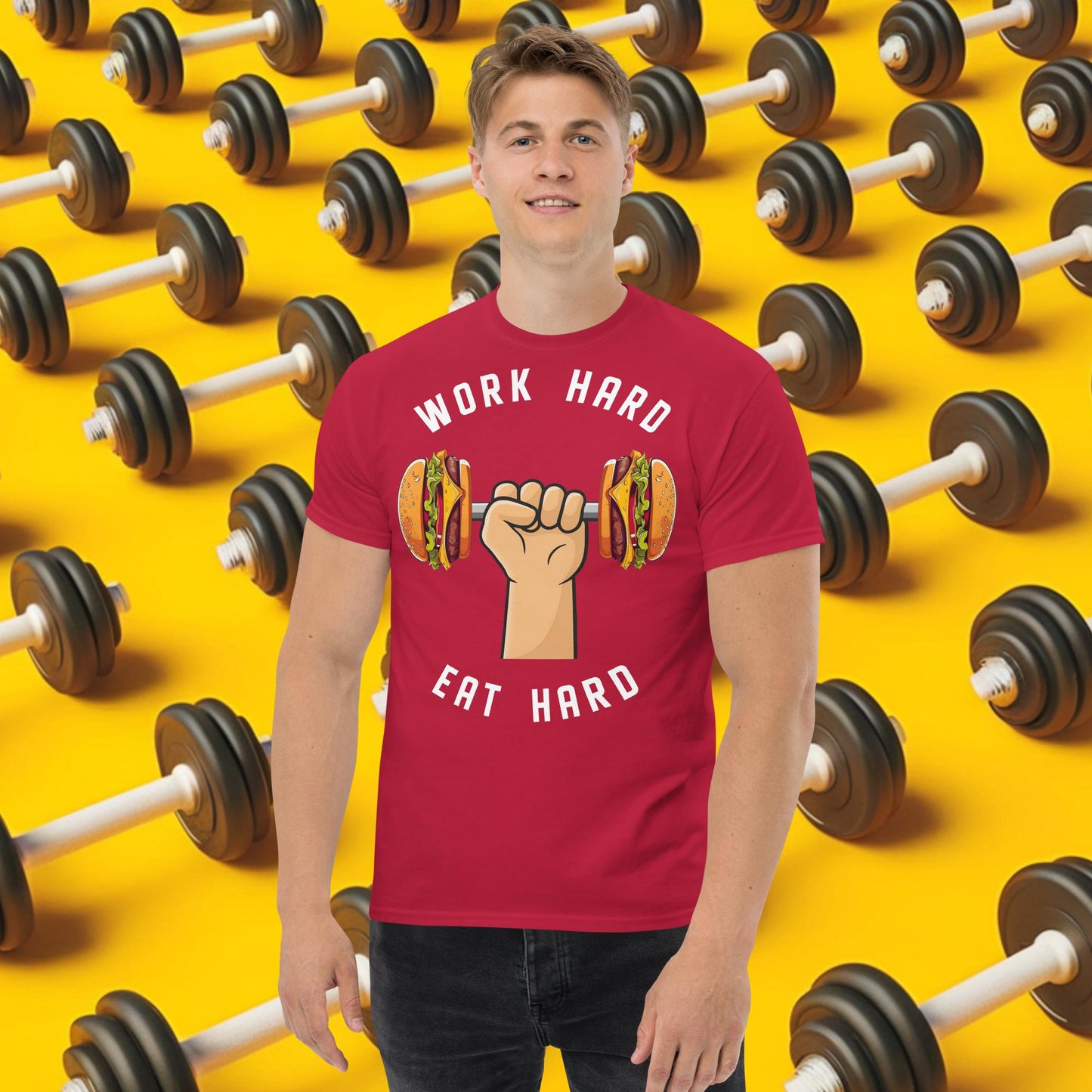 Work Hard Eat Hard Funny Bulk Diet Gym Workout Fitness Bodybuilding tee Cardinal T-shirts Bodybuilding Bulking Burgers Fast Food Fitness Gym Pump Cover Workout Next Cult Brand