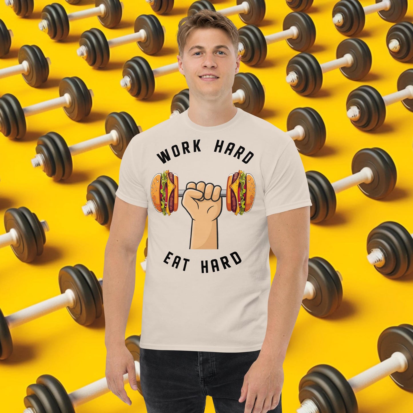 Work Hard Eat Hard Funny Bulk Diet Gym Workout Fitness Bodybuilding tee Natural T-shirts Bodybuilding Bulking Burgers Fast Food Fitness Gym Pump Cover Workout Next Cult Brand