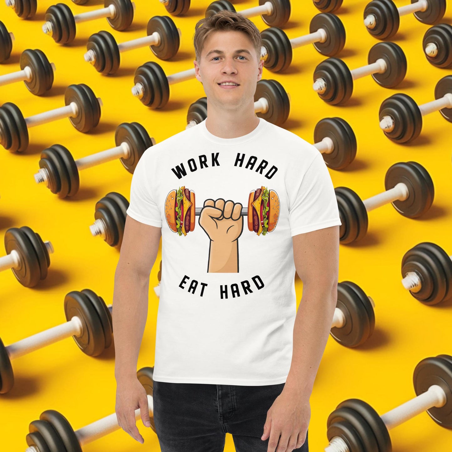 Work Hard Eat Hard Funny Bulk Diet Gym Workout Fitness Bodybuilding tee White T-shirts Bodybuilding Bulking Burgers Fast Food Fitness Gym Pump Cover Workout Next Cult Brand