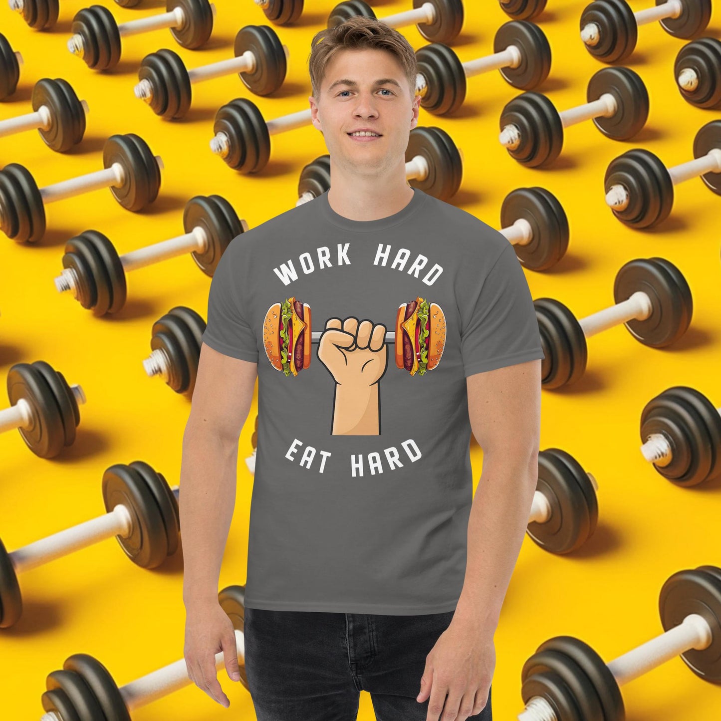 Work Hard Eat Hard Funny Bulk Diet Gym Workout Fitness Bodybuilding tee Charcoal T-shirts Bodybuilding Bulking Burgers Fast Food Fitness Gym Pump Cover Workout Next Cult Brand