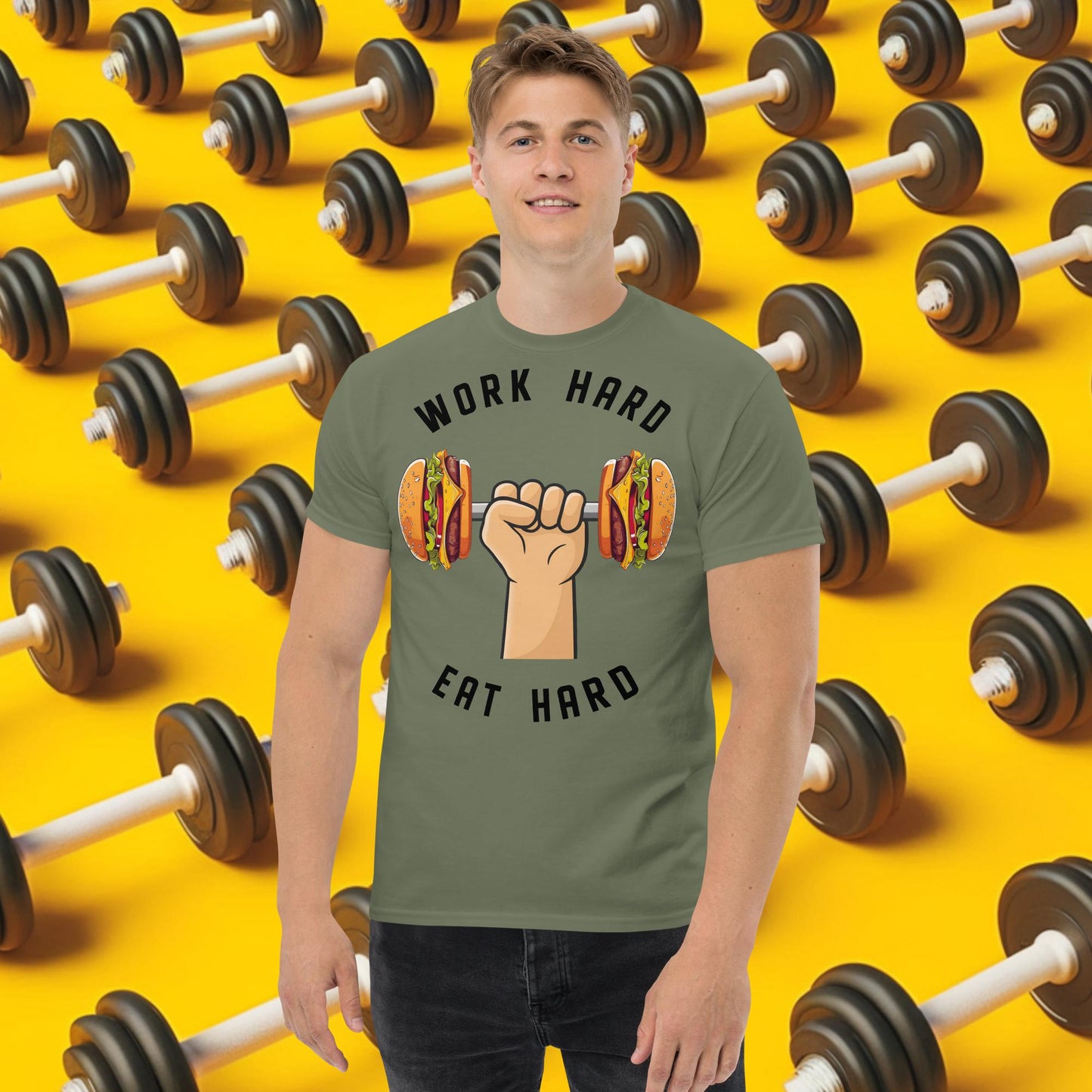 Work Hard Eat Hard Funny Bulk Diet Gym Workout Fitness Bodybuilding tee Military Green T-shirts Bodybuilding Bulking Burgers Fast Food Fitness Gym Pump Cover Workout Next Cult Brand