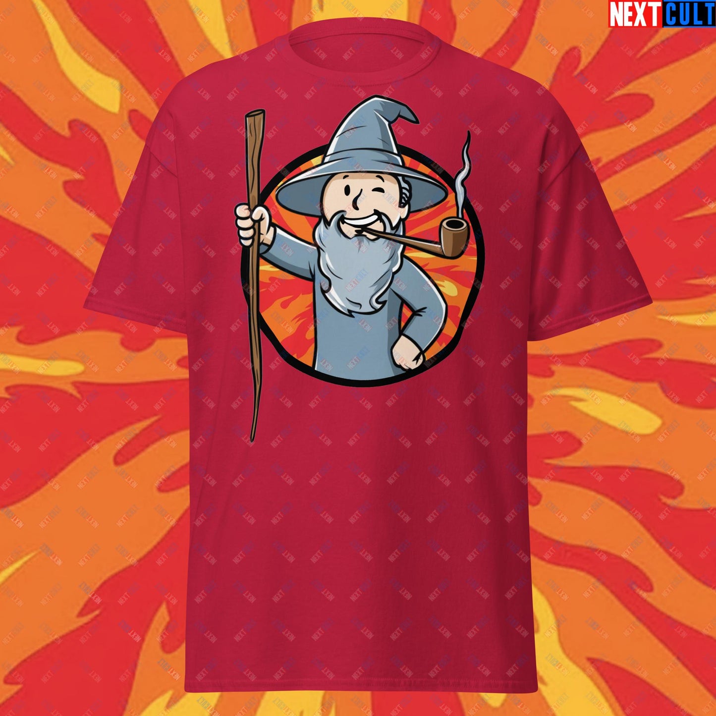 You Shall Not Pass Gandalf Vault Boy Fallout Funny Meme Cartoon Mashup Unisex tee Cardinal T-shirts Fallout Gandalf Lord of the Rings Movies Vault Boy Next Cult Brand