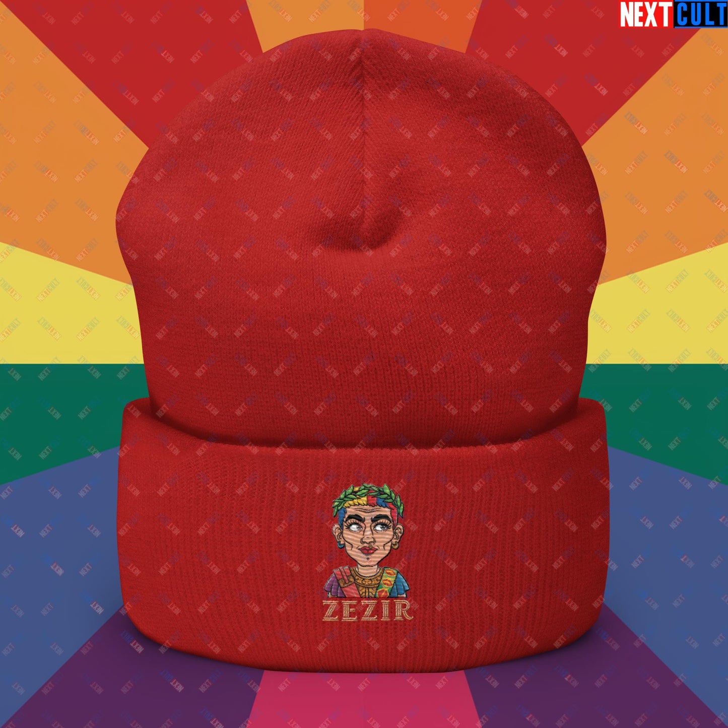 ZeZir Funny Gender Neutral Non-Binary Pronouns Cuffed Beanie Red Hats LGBTQ+ Next Cult Brand