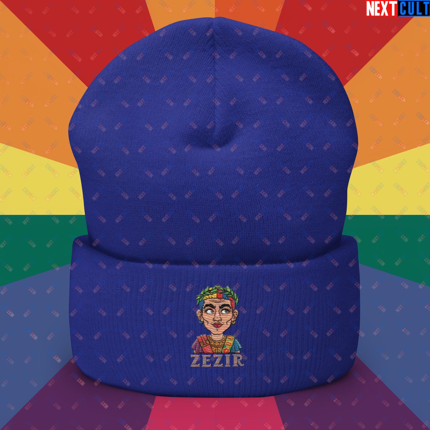 ZeZir Funny Gender Neutral Non-Binary Pronouns Cuffed Beanie Royal Hats LGBTQ+ Next Cult Brand