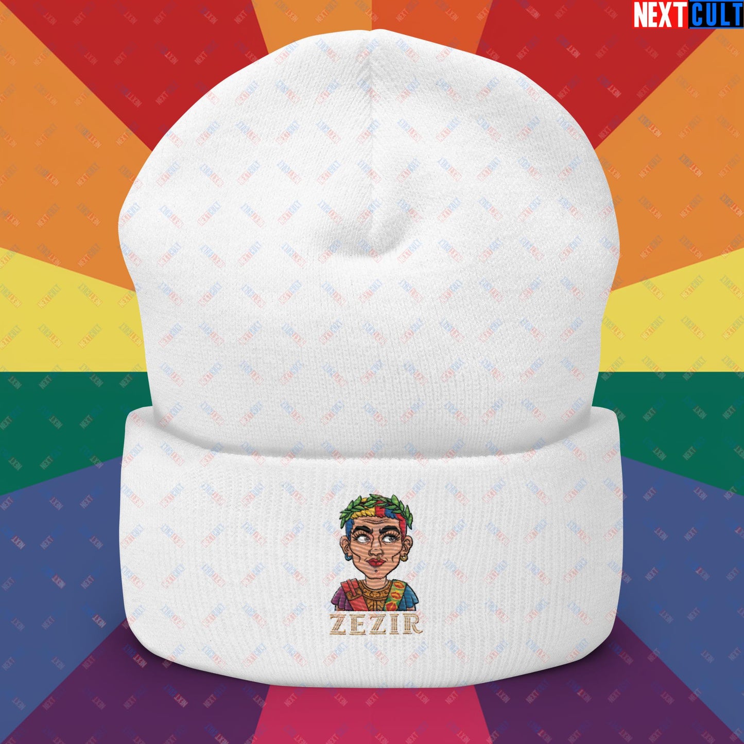 ZeZir Funny Gender Neutral Non-Binary Pronouns Cuffed Beanie White Hats LGBTQ+ Next Cult Brand