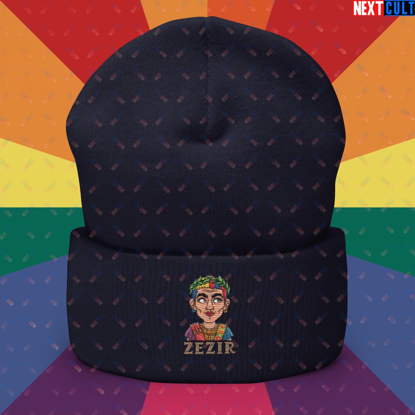 ZeZir Funny Gender Neutral Non-Binary Pronouns Cuffed Beanie Navy Hats LGBTQ+ Next Cult Brand