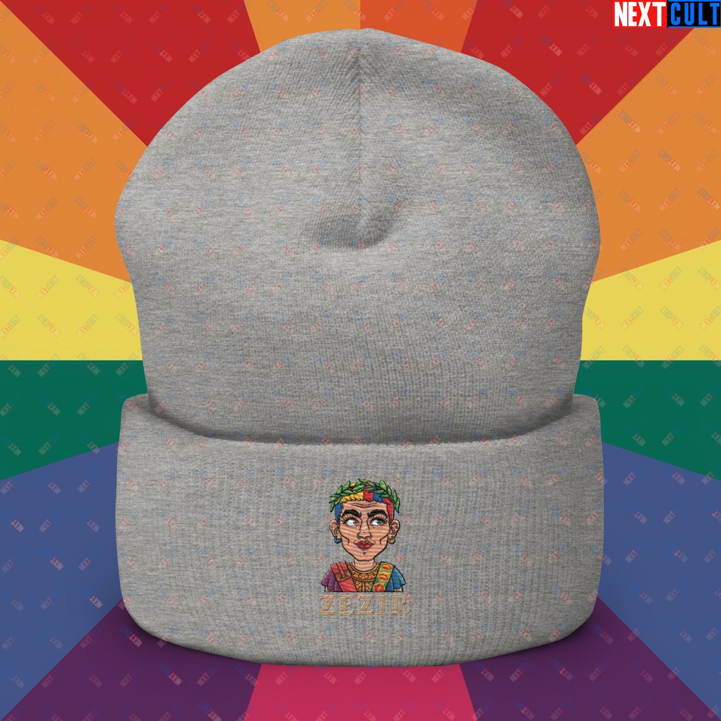 ZeZir Funny Gender Neutral Non-Binary Pronouns Cuffed Beanie Heather Grey Hats LGBTQ+ Next Cult Brand