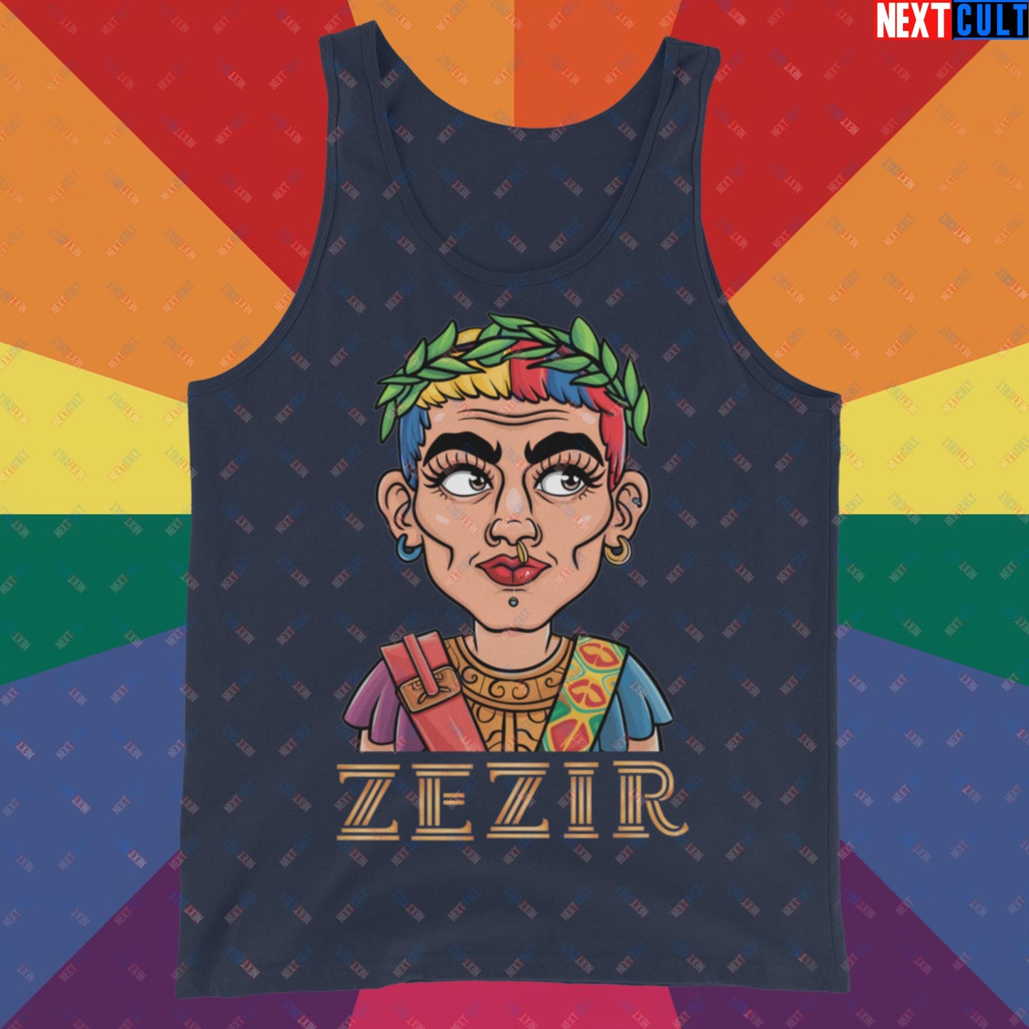 ZeZir Funny Gender Neutral Non-Binary Pronouns Tank Top Navy Tank Tops LGBTQ+ Next Cult Brand