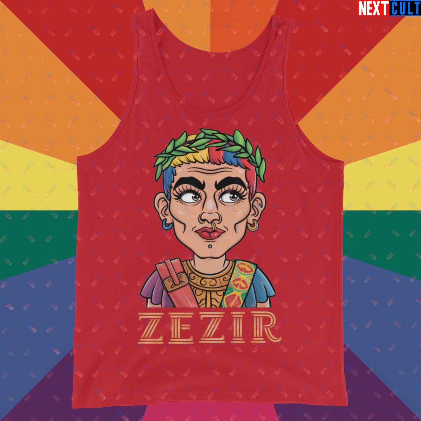 ZeZir Funny Gender Neutral Non-Binary Pronouns Tank Top Red Tank Tops LGBTQ+ Next Cult Brand