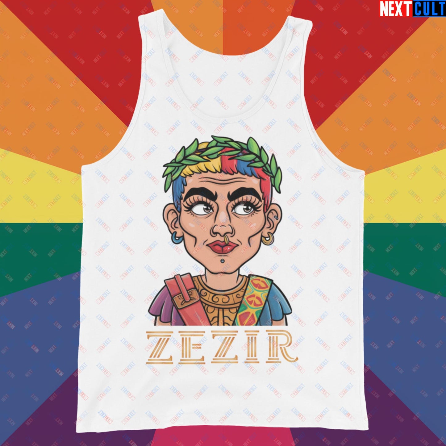 ZeZir Funny Gender Neutral Non-Binary Pronouns Tank Top White Tank Tops LGBTQ+ Next Cult Brand
