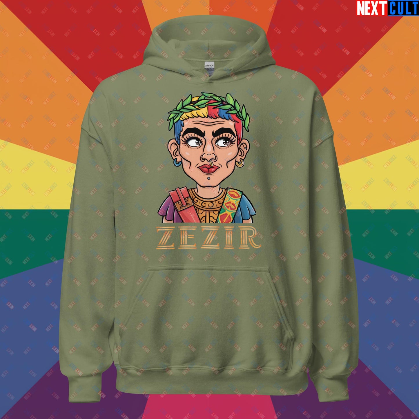 ZeZir Funny Gender Neutral Non-Binary Pronouns Unisex Hoodie Military Green Hoodies LGBTQ+ Next Cult Brand