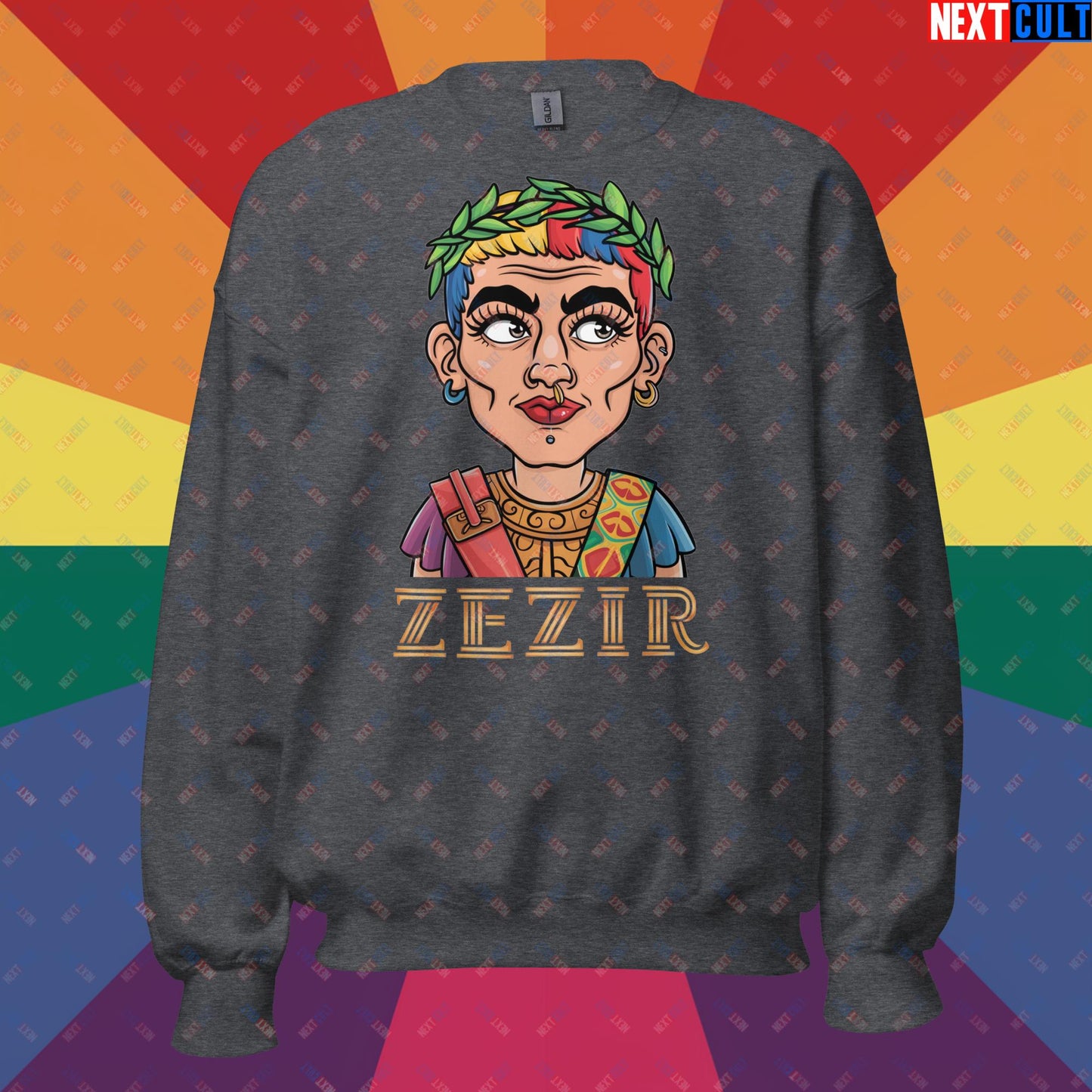 ZeZir Funny Gender Neutral Non-Binary Pronouns Unisex Sweatshirt Dark Heather Sweatshirts LGBTQ+ Next Cult Brand