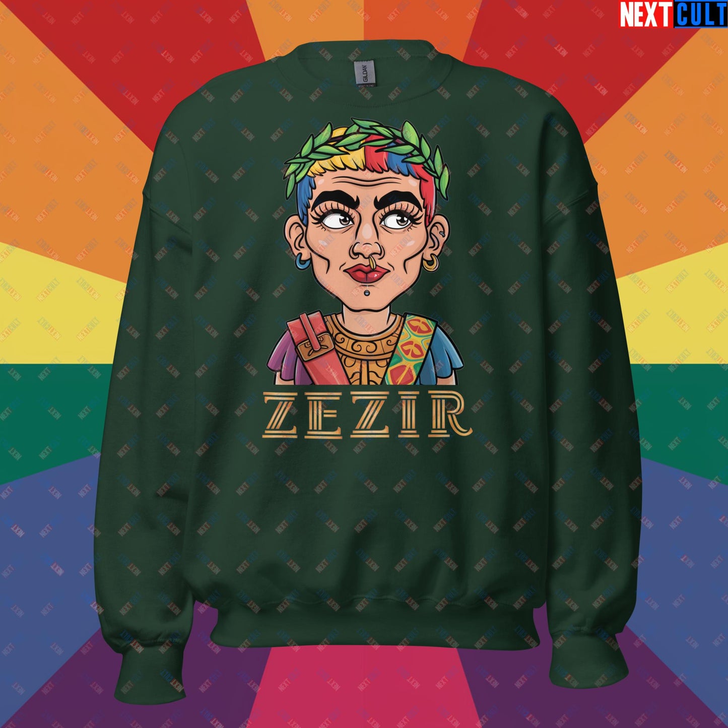 ZeZir Funny Gender Neutral Non-Binary Pronouns Unisex Sweatshirt Forest Green Sweatshirts LGBTQ+ Next Cult Brand