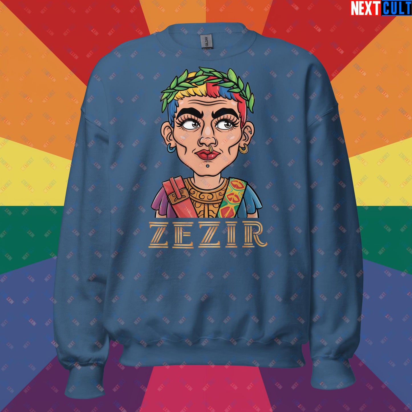 ZeZir Funny Gender Neutral Non-Binary Pronouns Unisex Sweatshirt Indigo Blue Sweatshirts LGBTQ+ Next Cult Brand