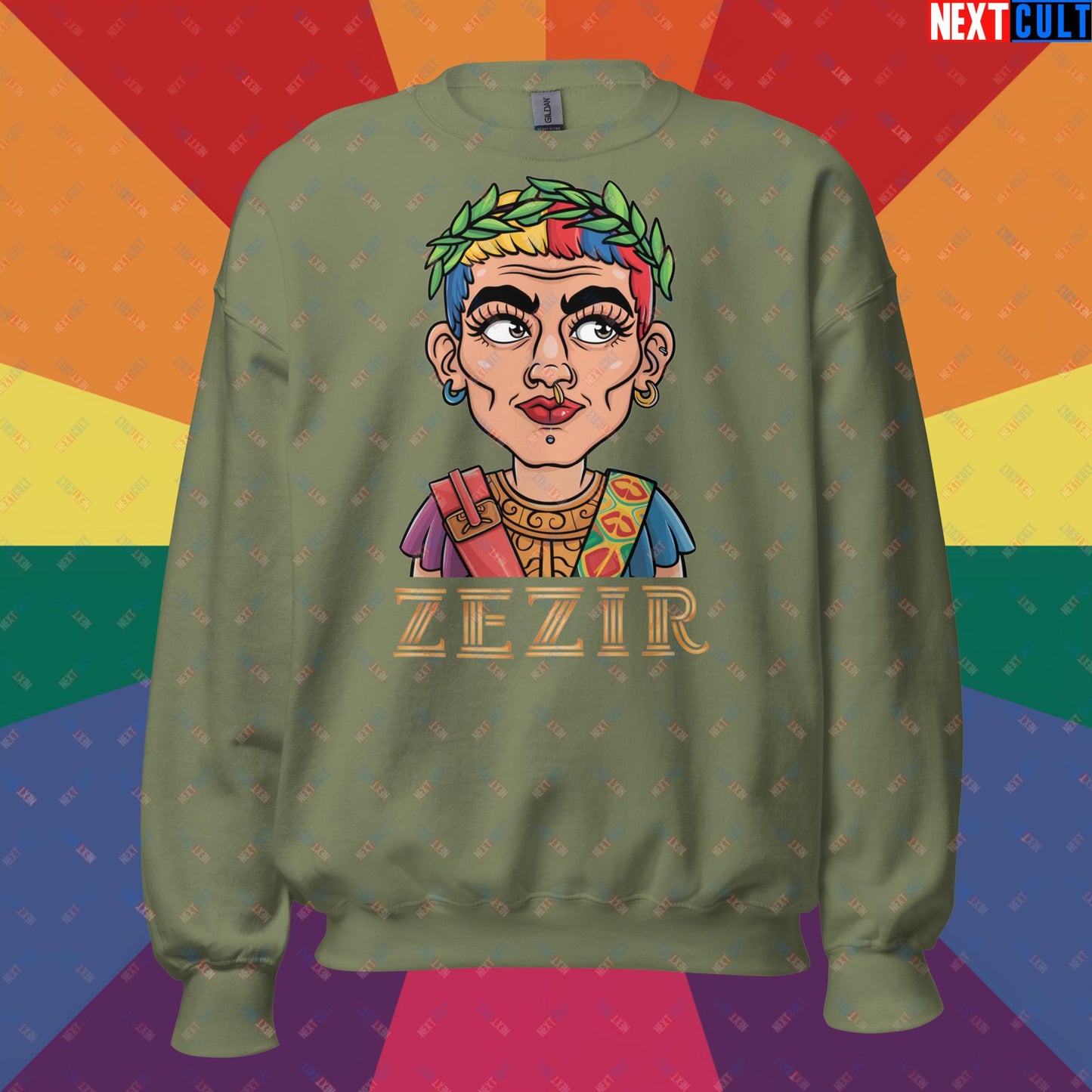 ZeZir Funny Gender Neutral Non-Binary Pronouns Unisex Sweatshirt Military Green Sweatshirts LGBTQ+ Next Cult Brand