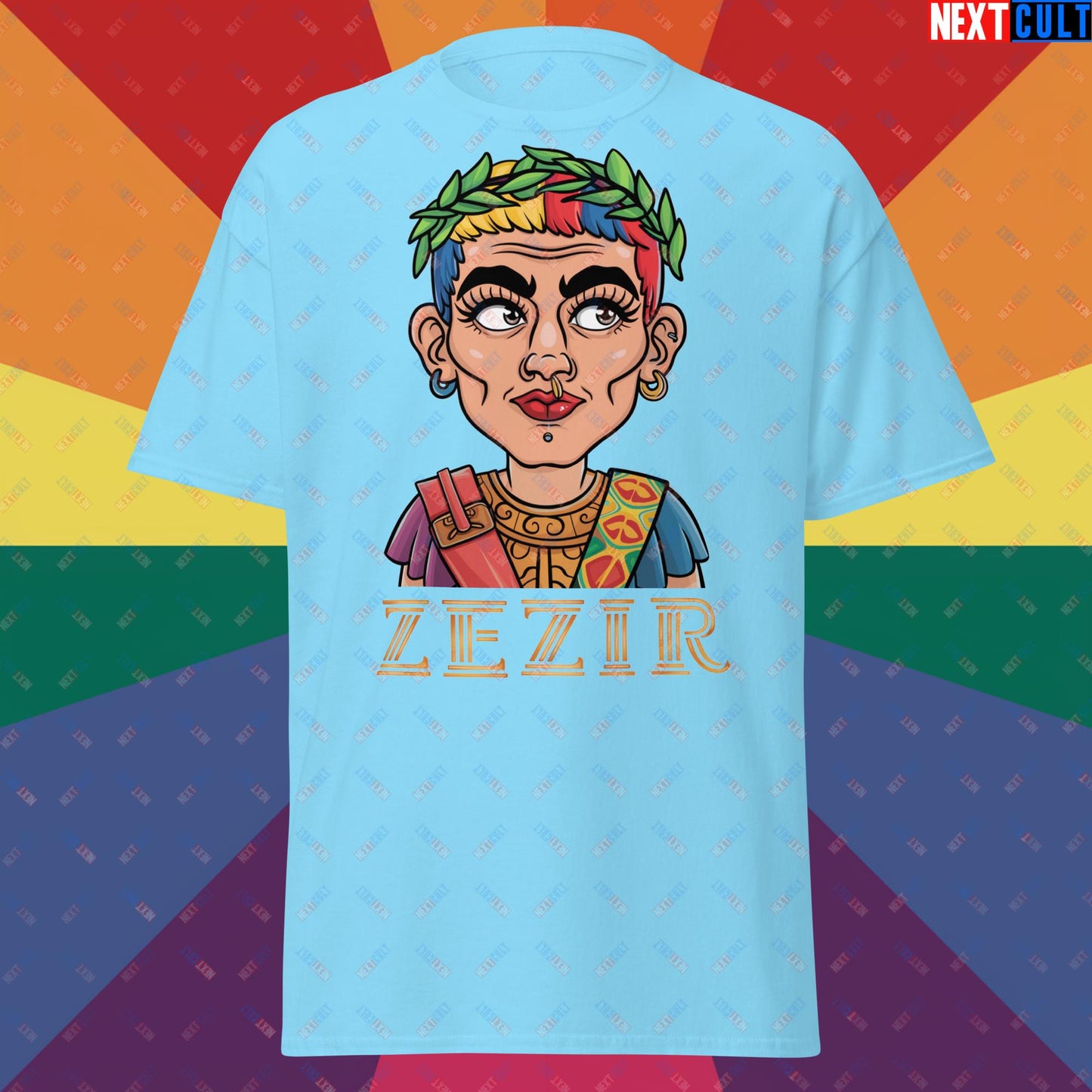 ZeZir Funny Gender Neutral Non-Binary Pronouns Unisex tee Sky T-shirts LGBTQ+ Next Cult Brand
