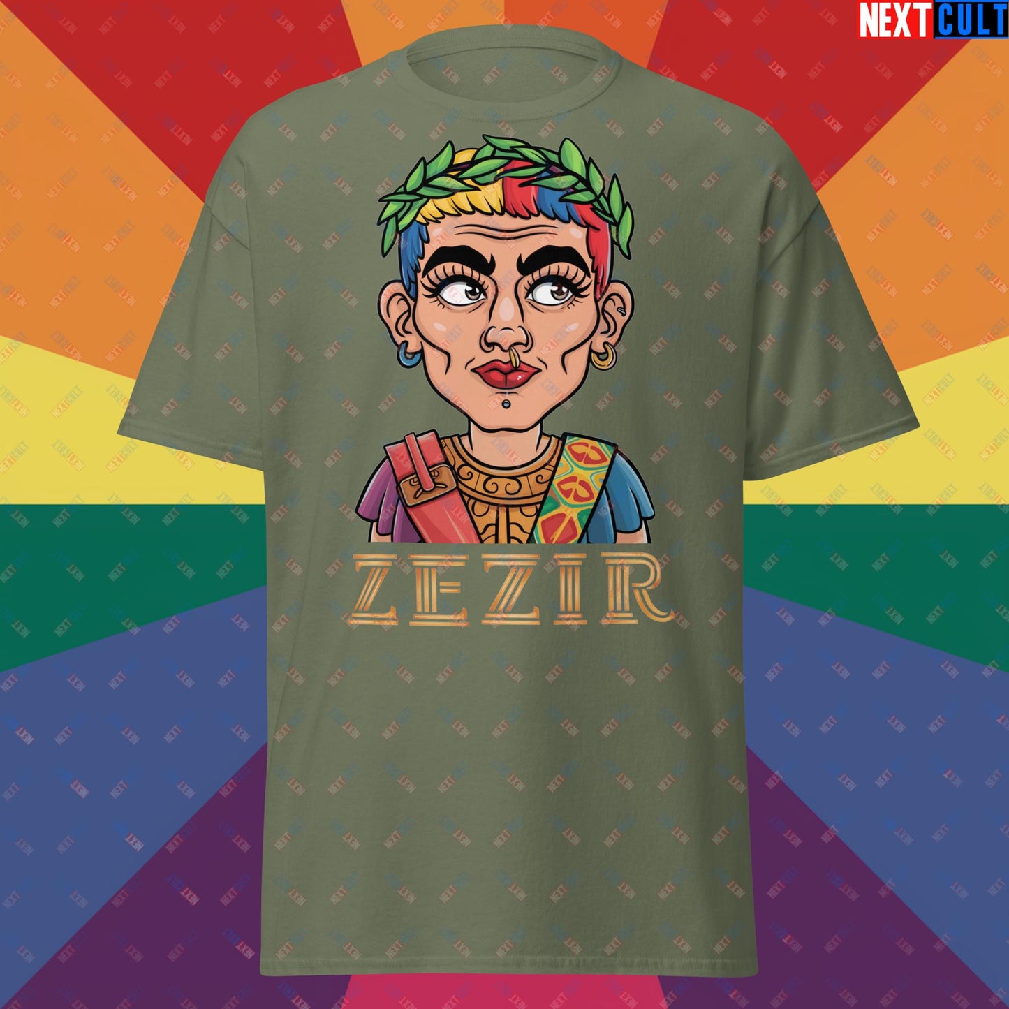 ZeZir Funny Gender Neutral Non-Binary Pronouns Unisex tee Military Green T-shirts LGBTQ+ Next Cult Brand
