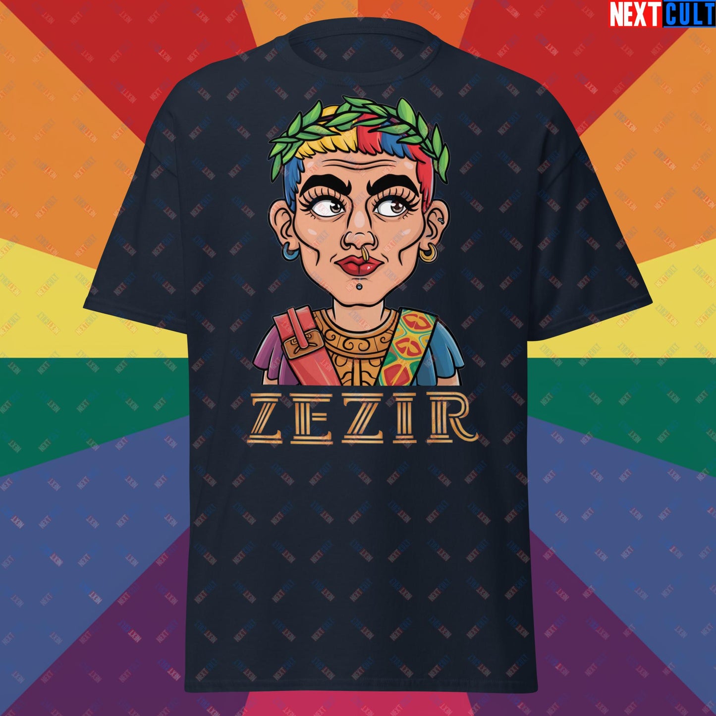 ZeZir Funny Gender Neutral Non-Binary Pronouns Unisex tee Navy T-shirts LGBTQ+ Next Cult Brand
