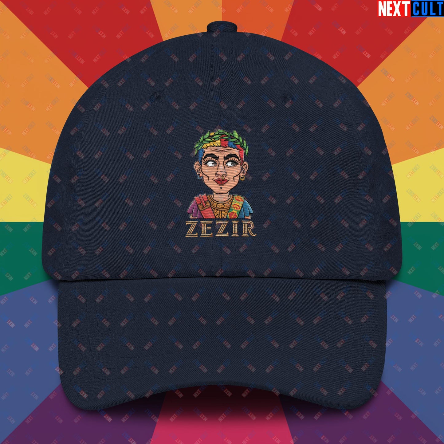 ZeZir Funny Gender Neutral Pronouns Dad hat Navy Hats LGBTQ+ Next Cult Brand