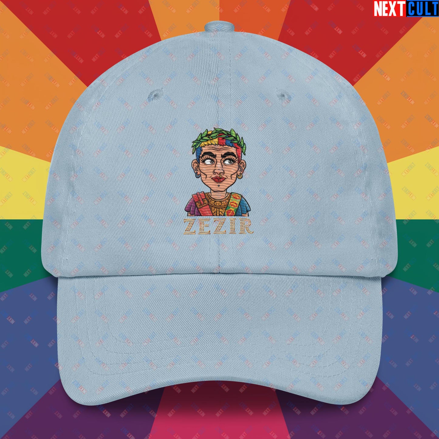 ZeZir Funny Gender Neutral Pronouns Dad hat Light Blue Hats LGBTQ+ Next Cult Brand