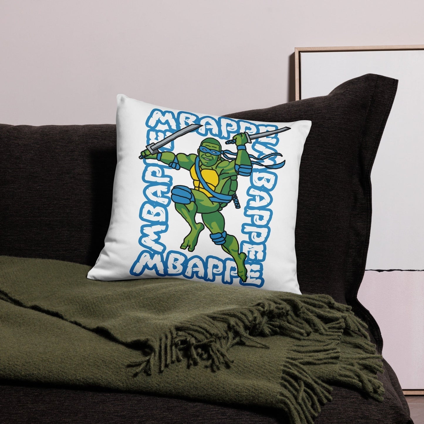 Kylian Mbappe Blue Ninja Turtle Leonardo Basic Pillow Pillows Football Kylian Mbappe Ninja Turtles PSG Real Madrid Next Cult Brand