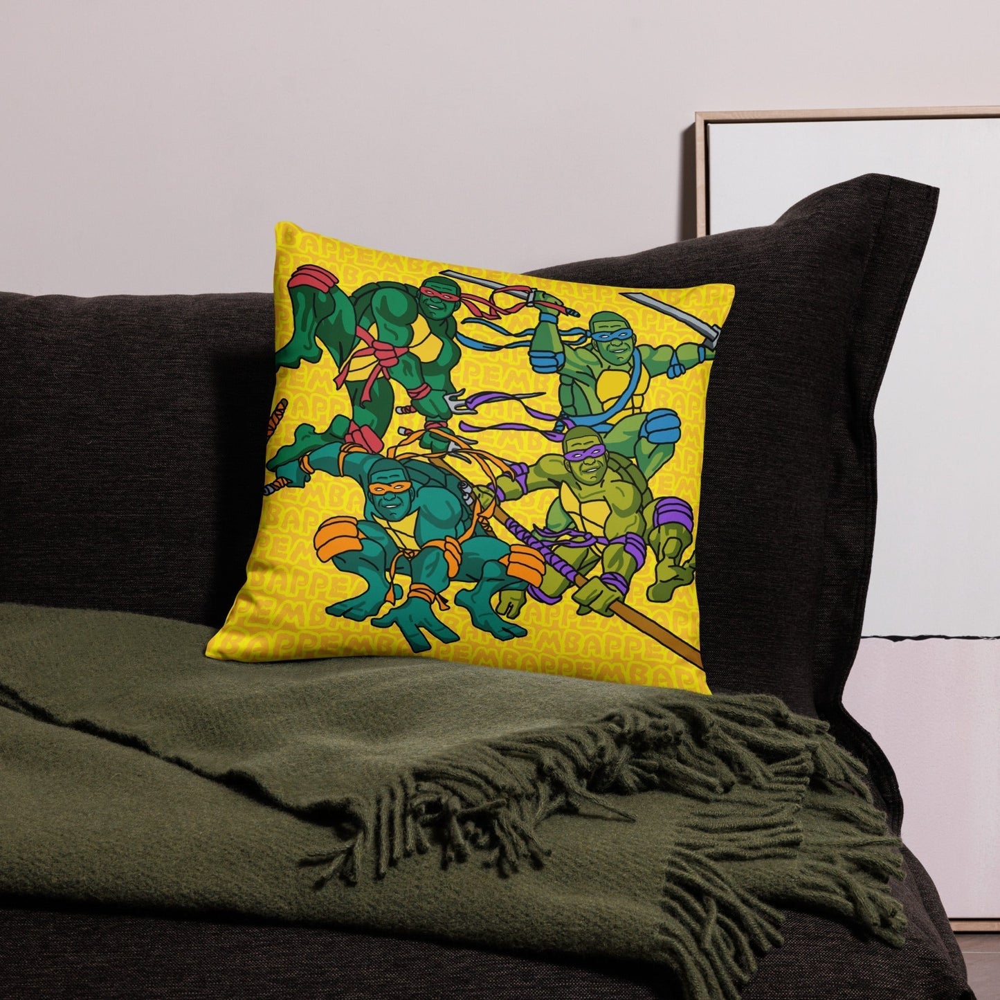 Kylian Mbappe Ninja Turtles funny football/ soccer meme Basic Pillow yellow Pillows Football Kylian Mbappe Ninja Turtles PSG Real Madrid Next Cult Brand