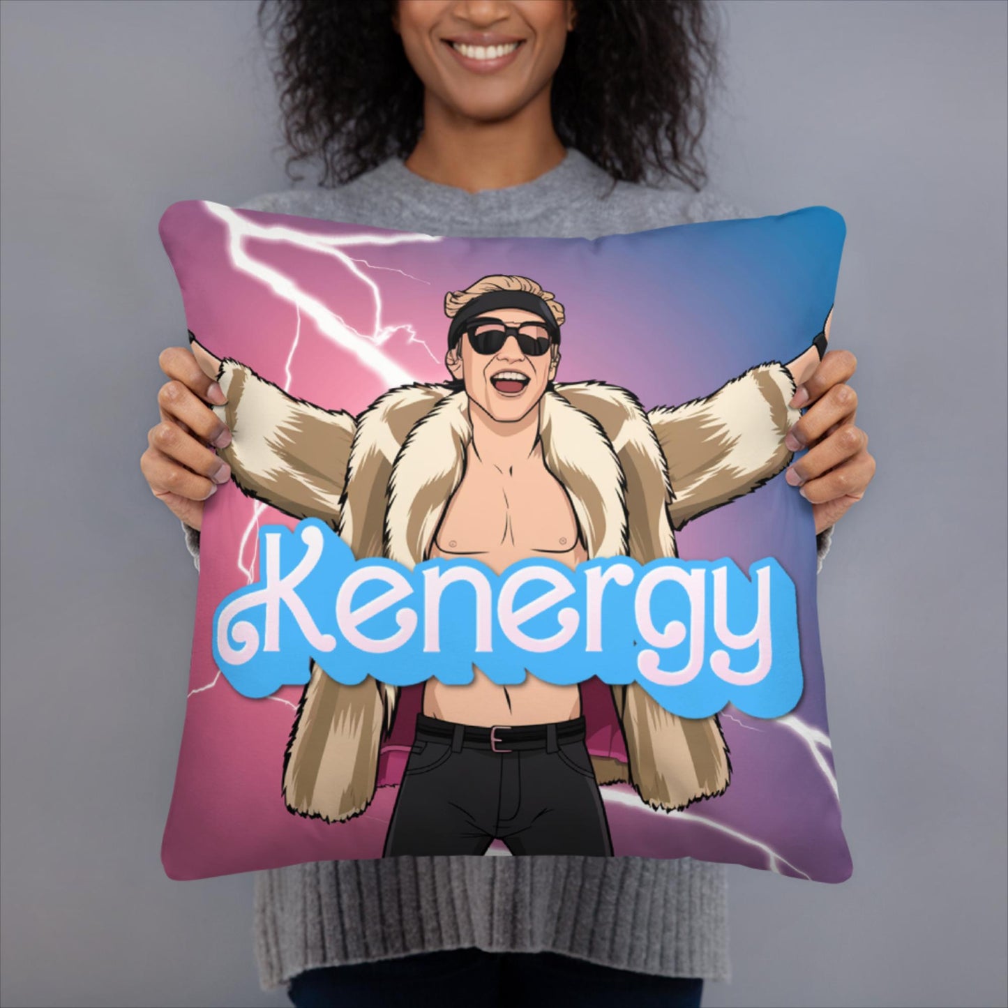 Kenergy Barbie Ryan Gosling Ken Pillow 18″×18″ Pillows Barbie Celebrities Ken Kenergy Movies Ryan Gosling Next Cult Brand