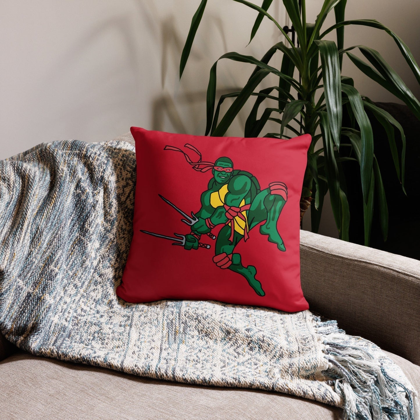 Kylian Mbappe Red Ninja Turtle Raphael Basic Pillow 18″×18″ Pillows Football Kylian Mbappe Ninja Turtles PSG Real Madrid Next Cult Brand