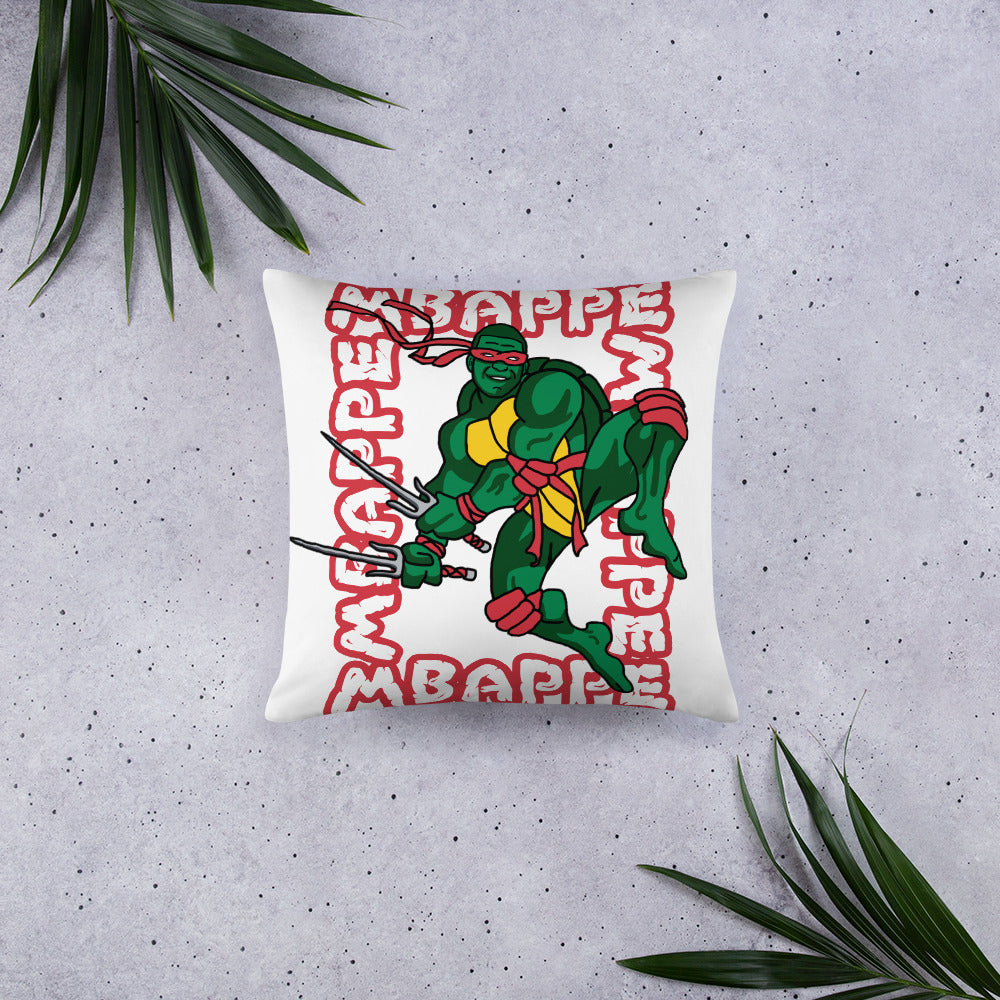 Kylian Mbappe Red Ninja Turtle Raphael Basic Pillow 18″×18″ Pillows Football Kylian Mbappe Ninja Turtles PSG Real Madrid Next Cult Brand